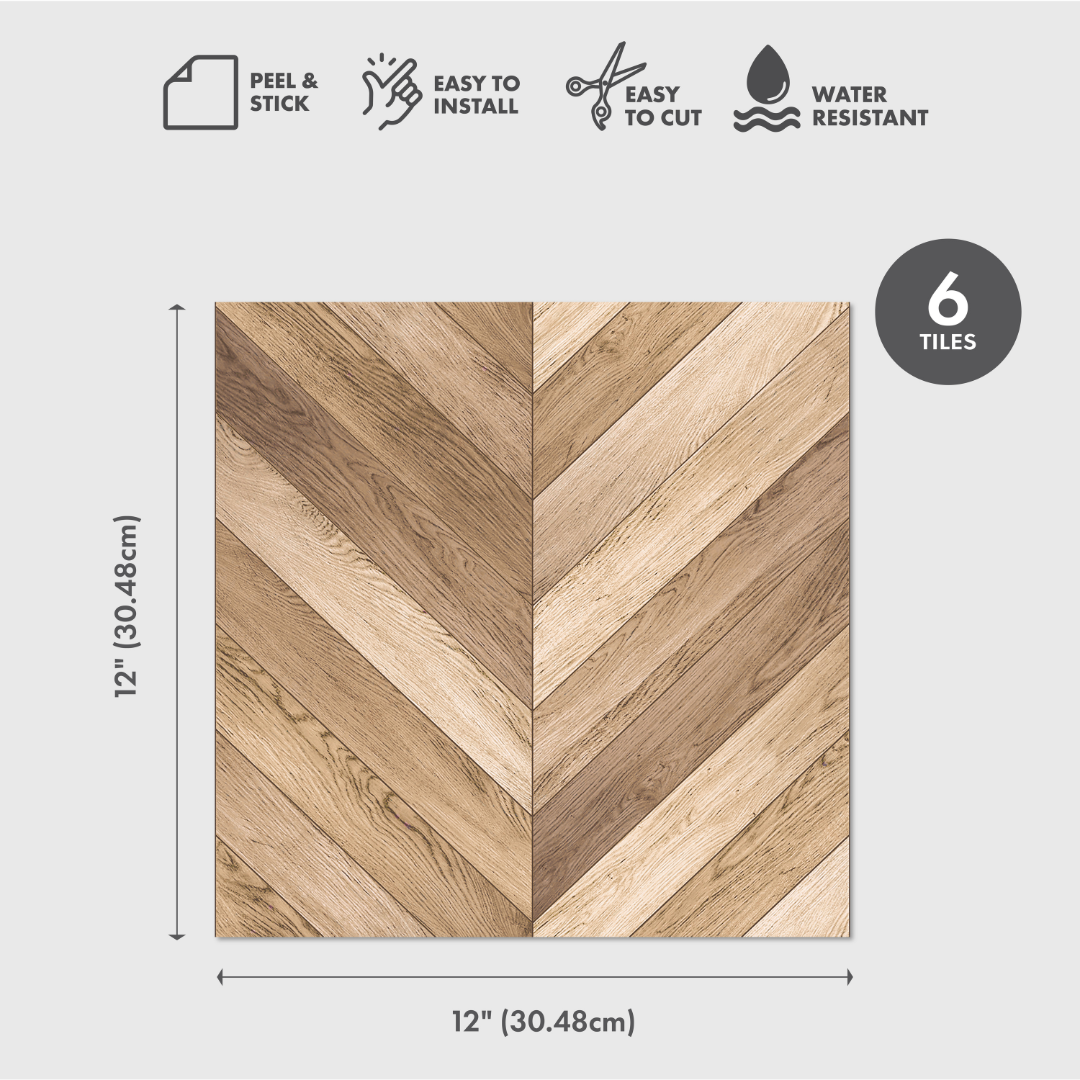 Herringbone Wood Peel and Stick Floor Tiles - 6 Pack