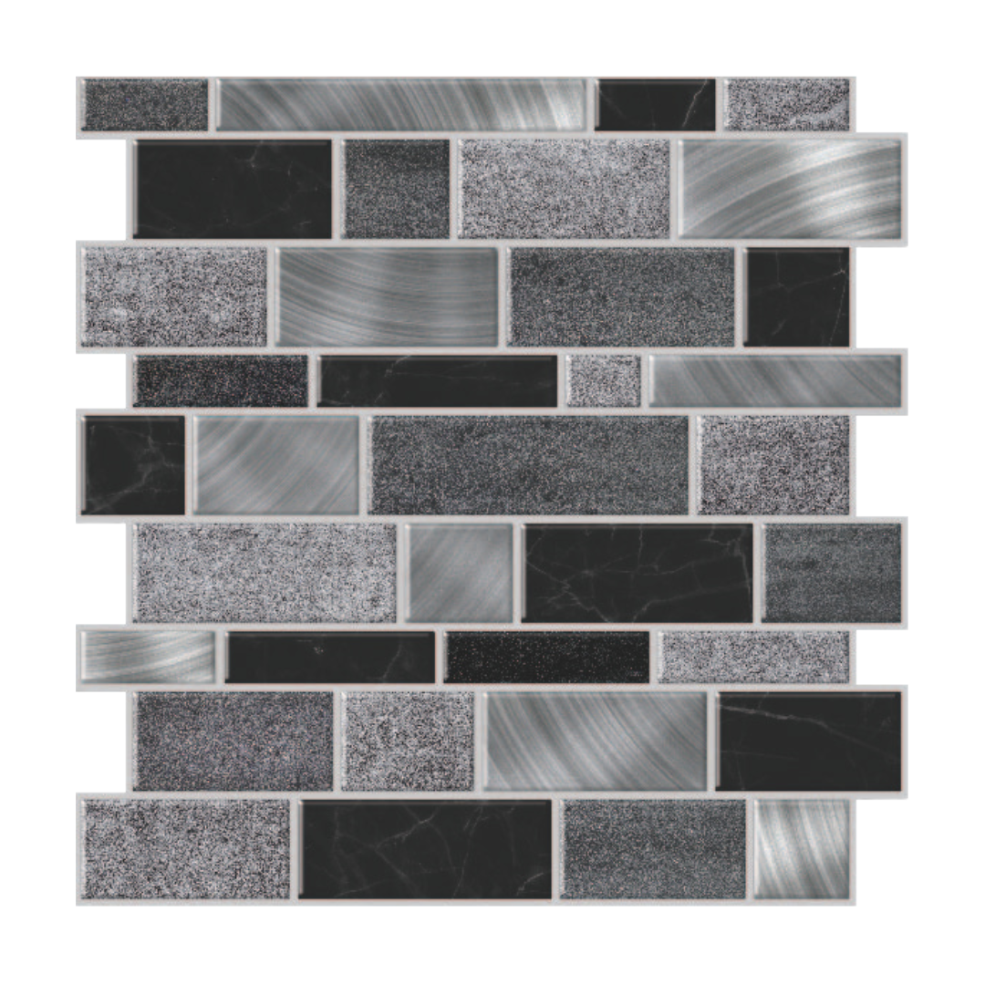 Silver and Black Mosaics Peel and Stick Wallpaper Tiles - 24 Pack