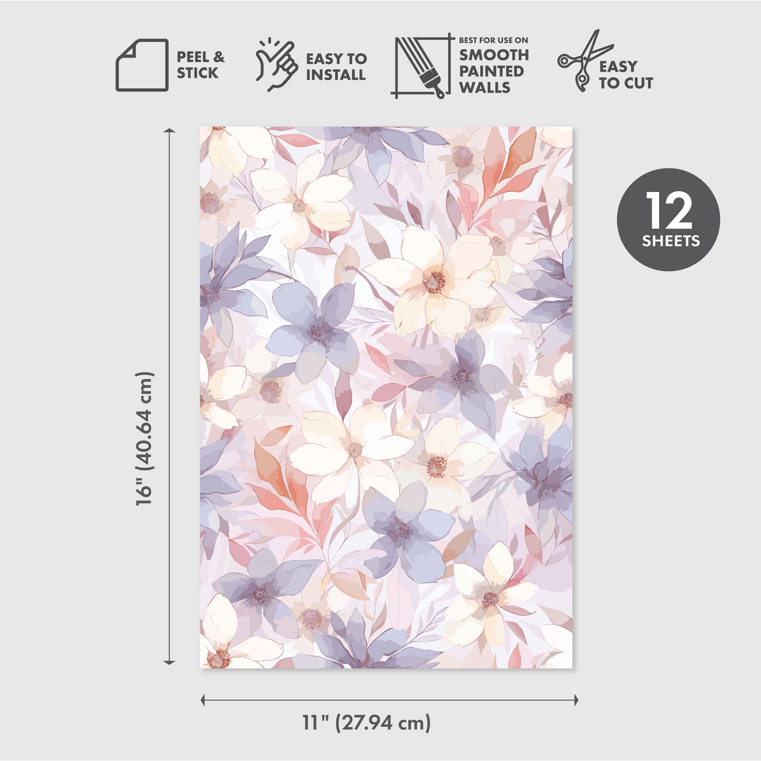 Floral Bliss Peel & Stick Wallpaper Sheets – 12 Pack