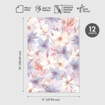 Eco-Friendly Peel and Stick Wallpaper Sheets 11” x 16” – Floral Bliss