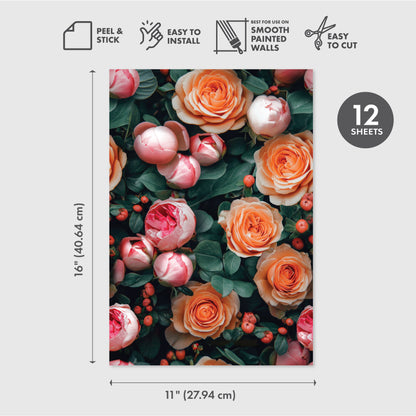 Peel and Stick Wallpaper Sheets – Fresh Roses Design
