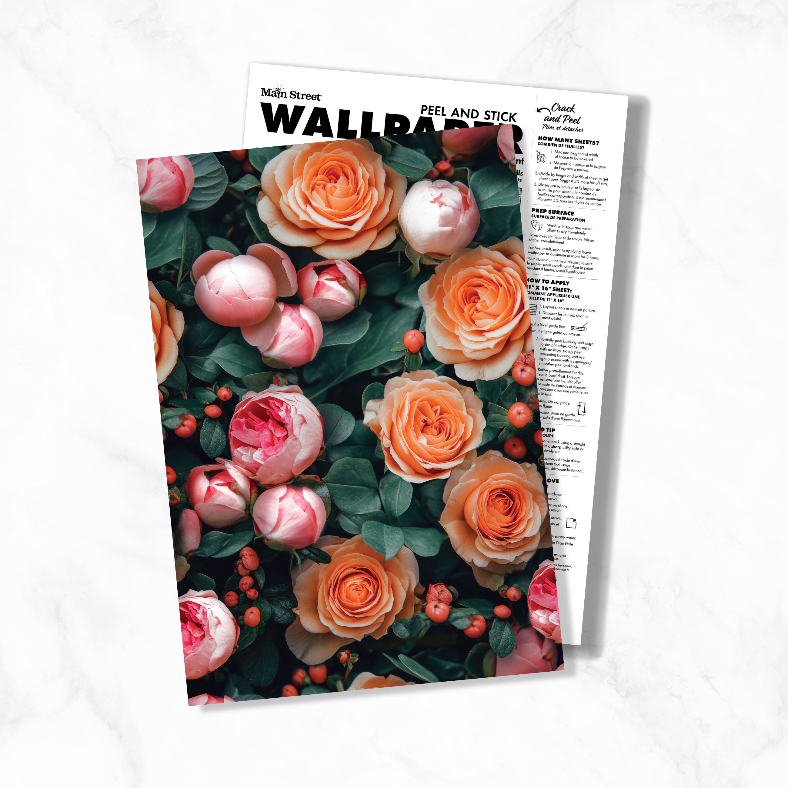 Fresh Roses Peel & Stick Wallpaper Sheets – 12 Pack