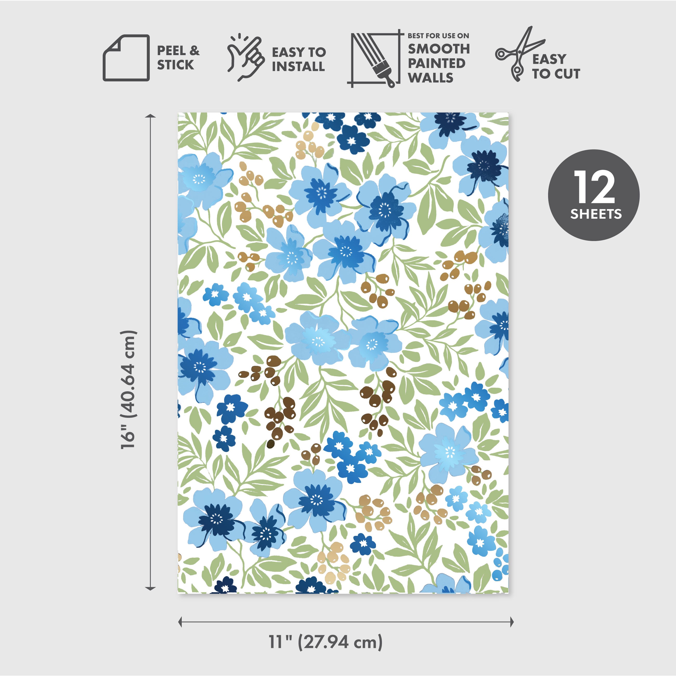 Friendly Flowers Peel & Stick Wallpaper Sheets – 12 Pack