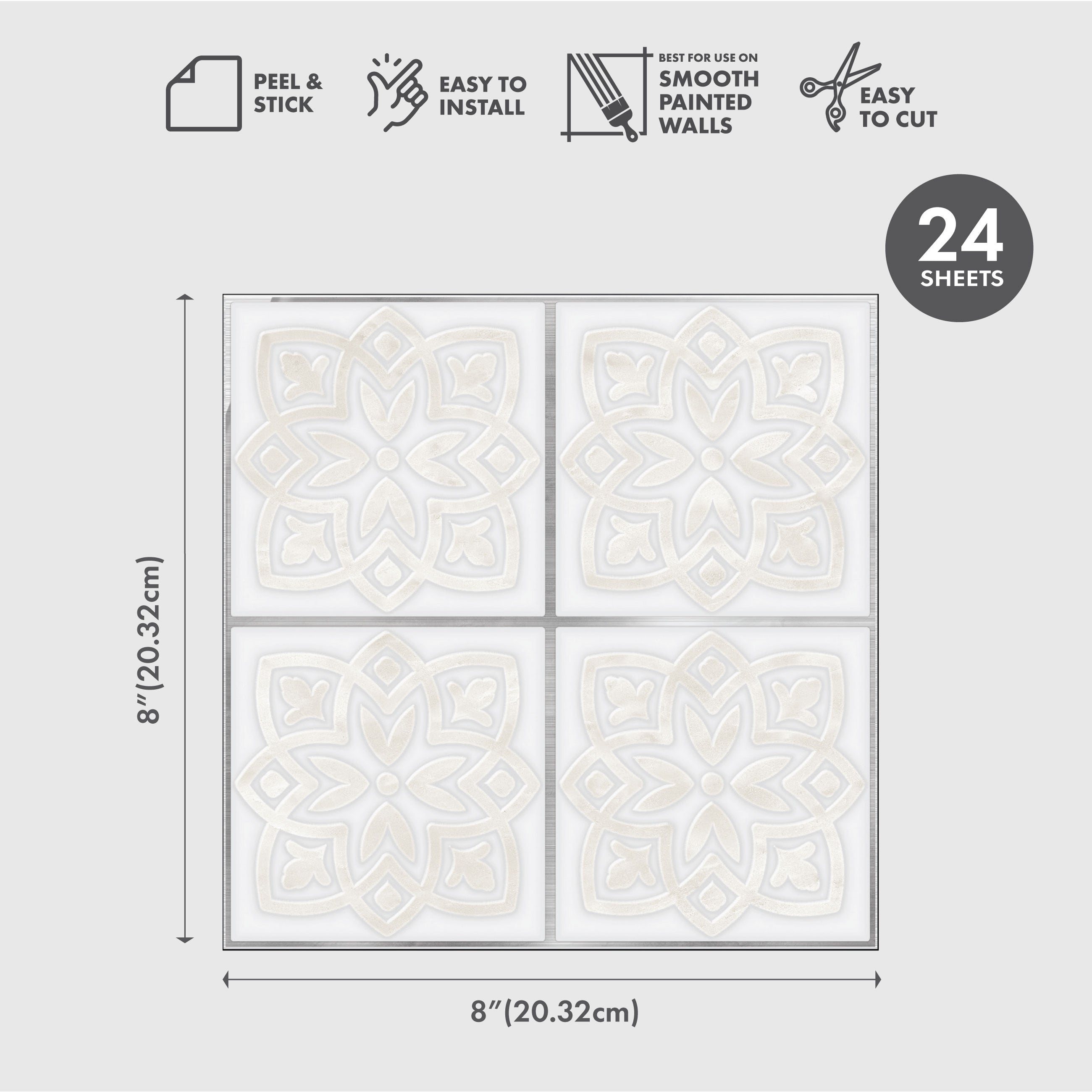 Glazed Florets Peel and Stick Wallpaper Tiles - 24 Pack