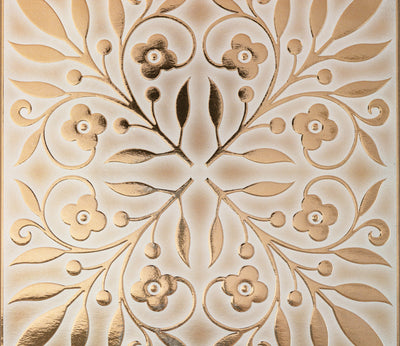 White and Gold Leaves Peel and Stick Wallpaper Tiles - 24 Pack