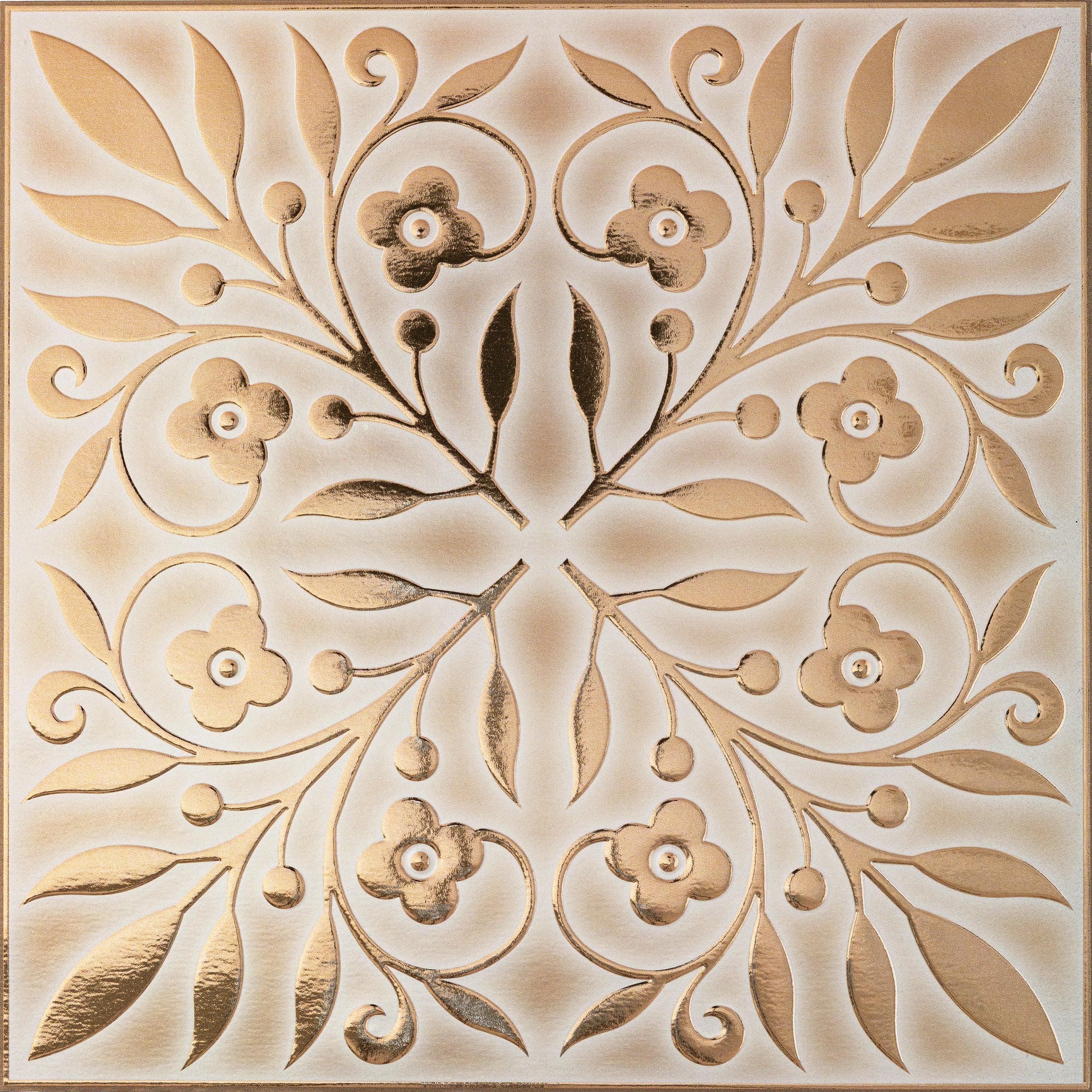 White and Gold Leaves Peel and Stick Wallpaper Tiles - 24 Pack