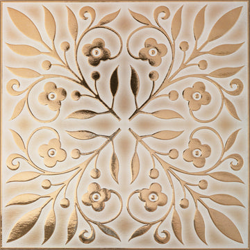 White and Gold Leaves Peel and Stick Wallpaper Tiles - 24 Pack