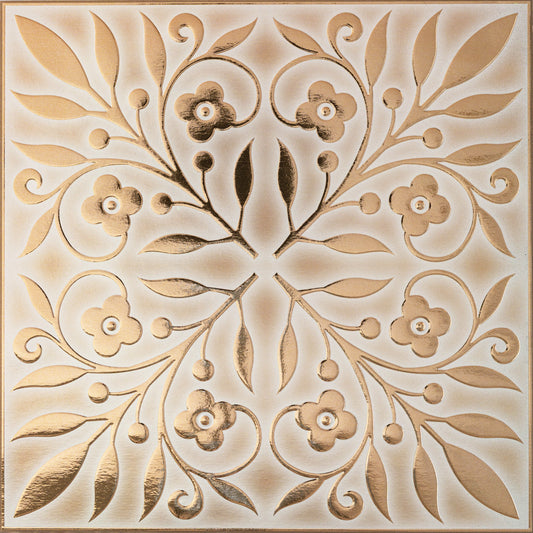 White and Gold Leaves Peel and Stick Tile – Removable 8x8" Decorative Wall Decal for Elegant Home & DIY Projects