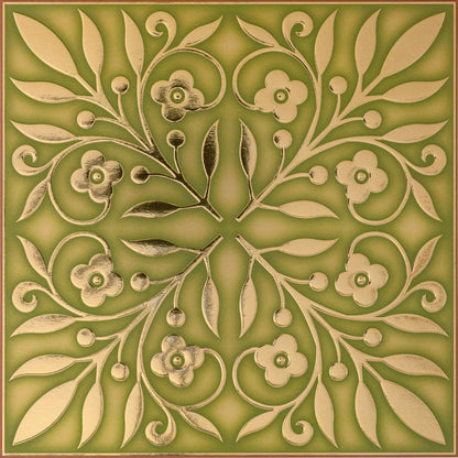 Gold and Green Leaves Wall Tile – Peel and Stick 8x8" DIY Tile for Accent Walls & Crafts