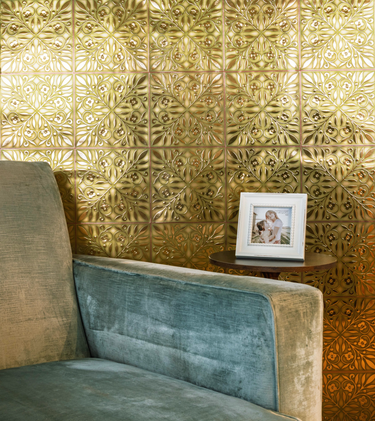 Gold and Green Leaves Peel and Stick Wallpaper Tiles - 24 Pack