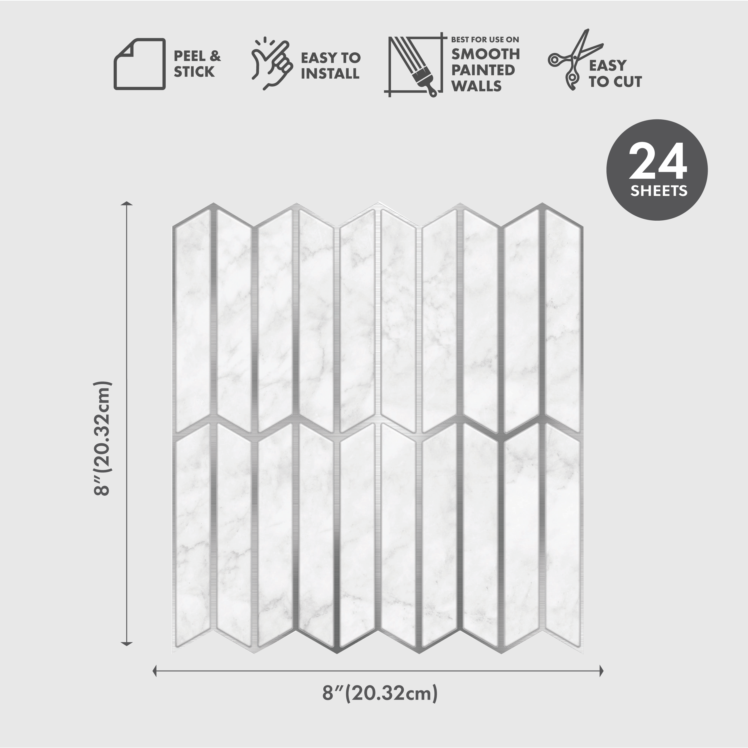 Marble Silver Herringbone Peel and Stick Wallpaper Tiles - 24 Pack