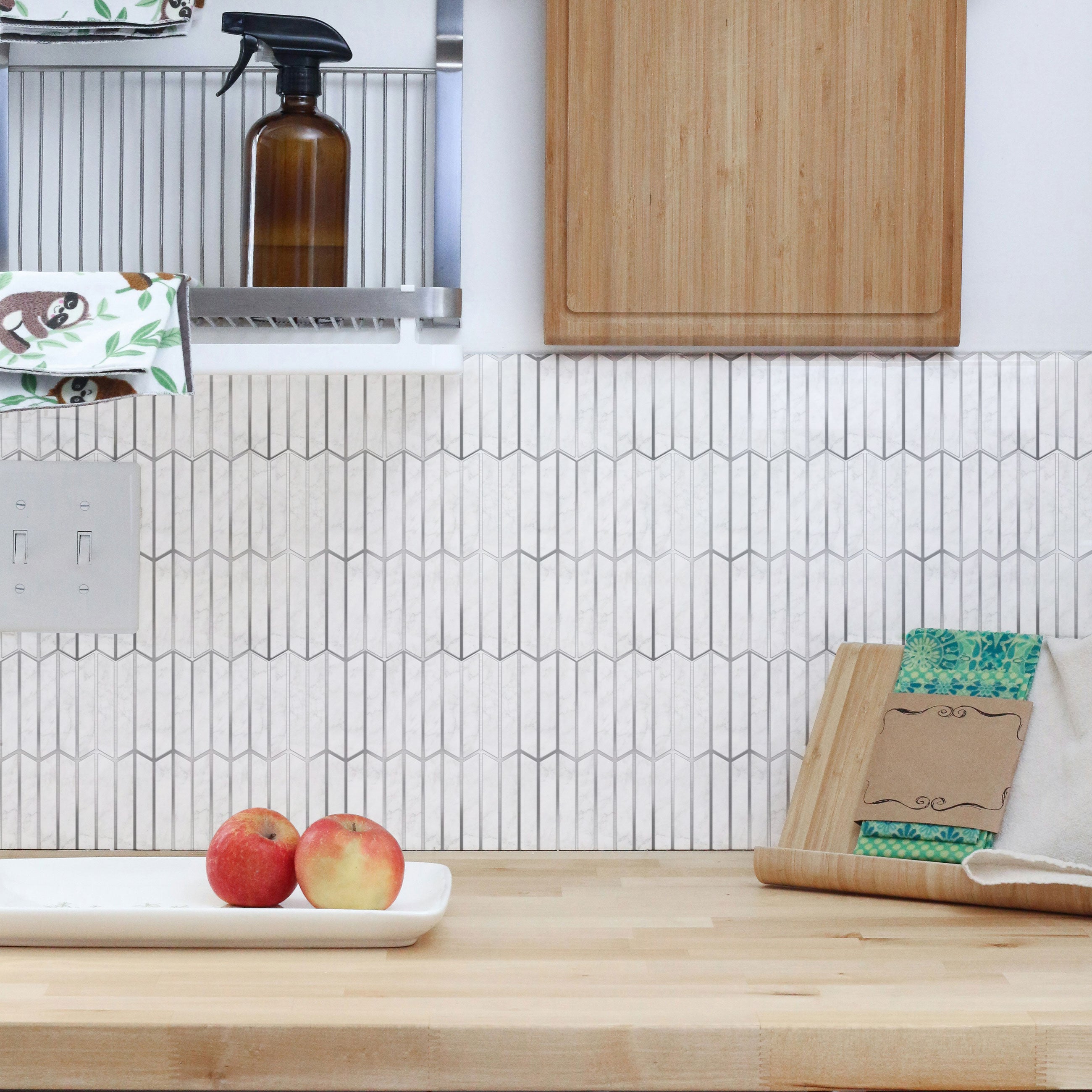 Marble Silver Herringbone Peel and Stick Wallpaper Tiles - 24 Pack