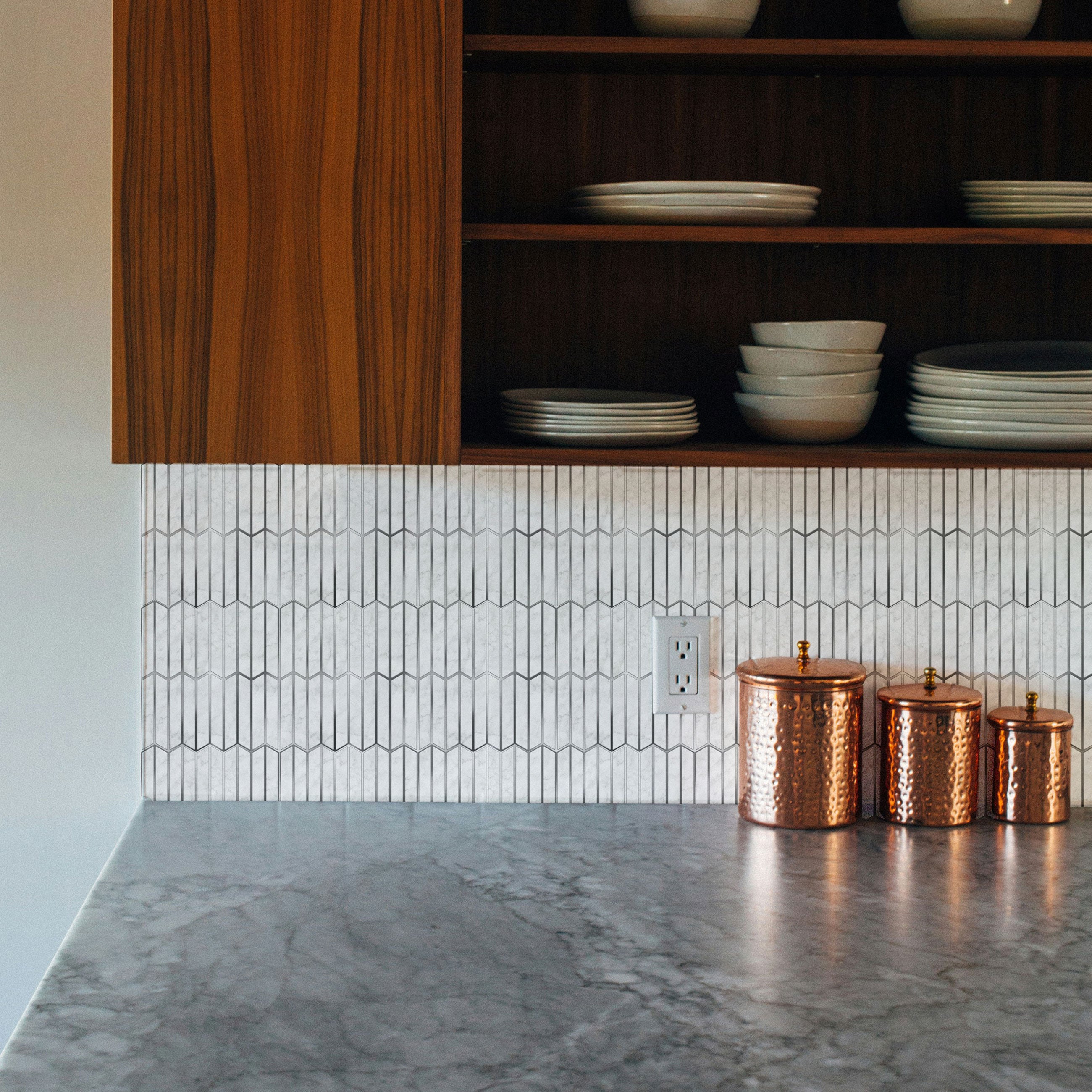 Marble Silver Herringbone Peel and Stick Wallpaper Tiles - 24 Pack