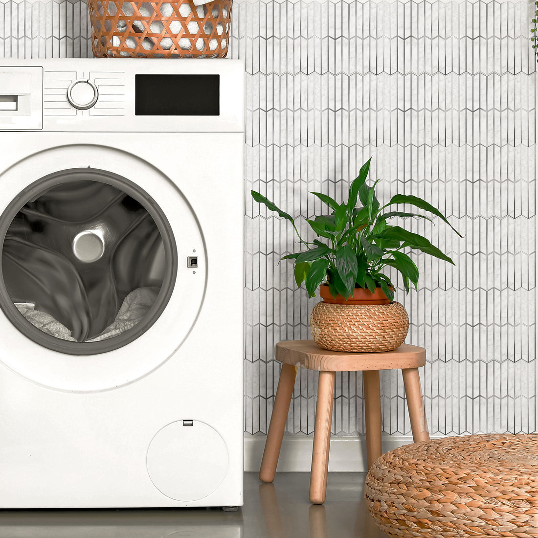 Marble Silver Herringbone Peel and Stick Wallpaper Tiles - 24 Pack