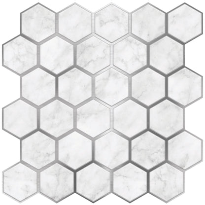Marble Silver Hexagon – Peel and Stick Wallpaper Tiles 8" x 8"