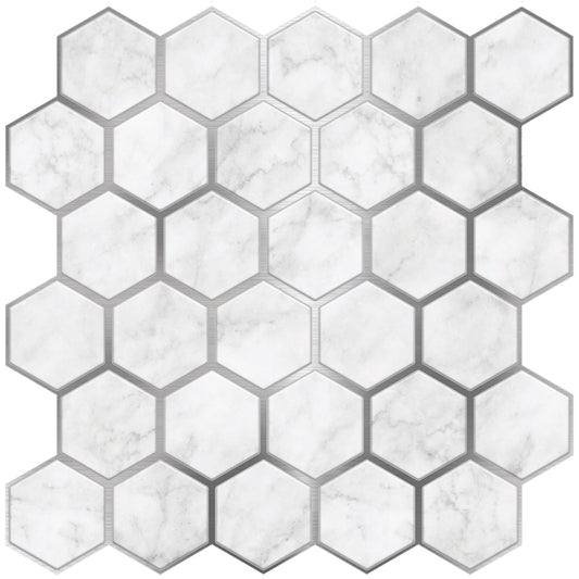 Marble Silver Hexagon – Peel and Stick Wallpaper Tiles 8" x 8"