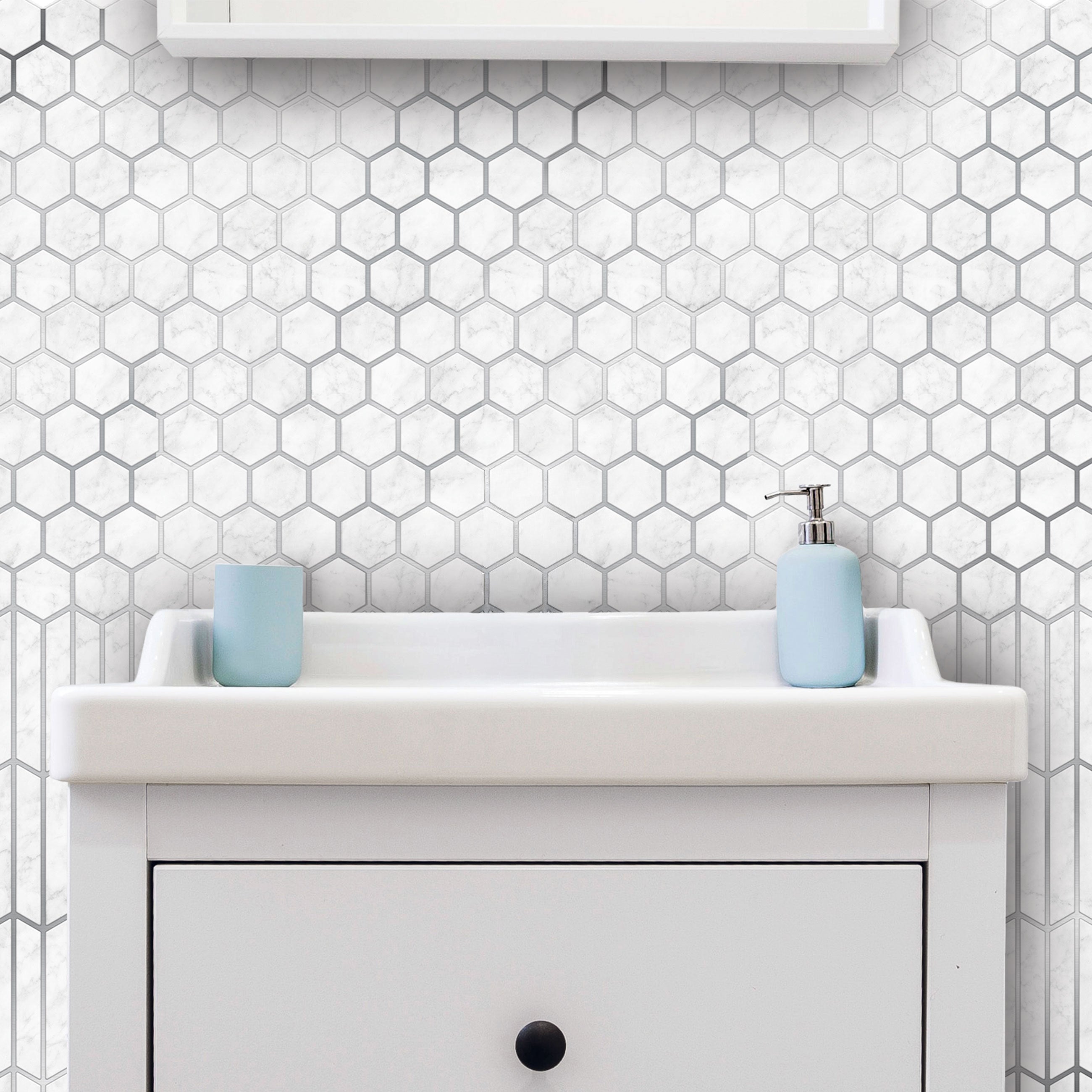 Marble Silver Hexagon Peel and Stick Wallpaper Tiles - 24 Pack