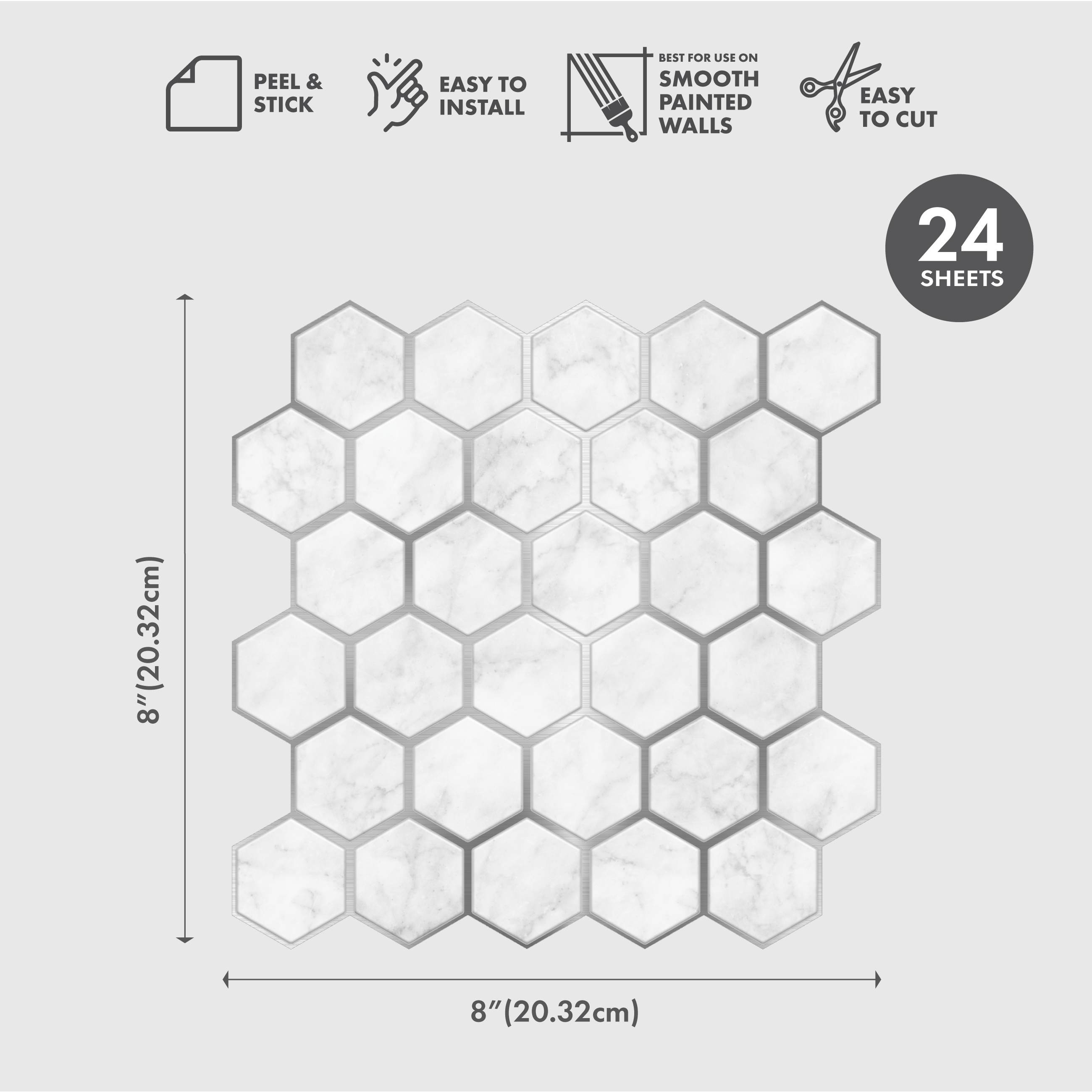 Marble Silver Hexagon Peel and Stick Wallpaper Tiles - 24 Pack