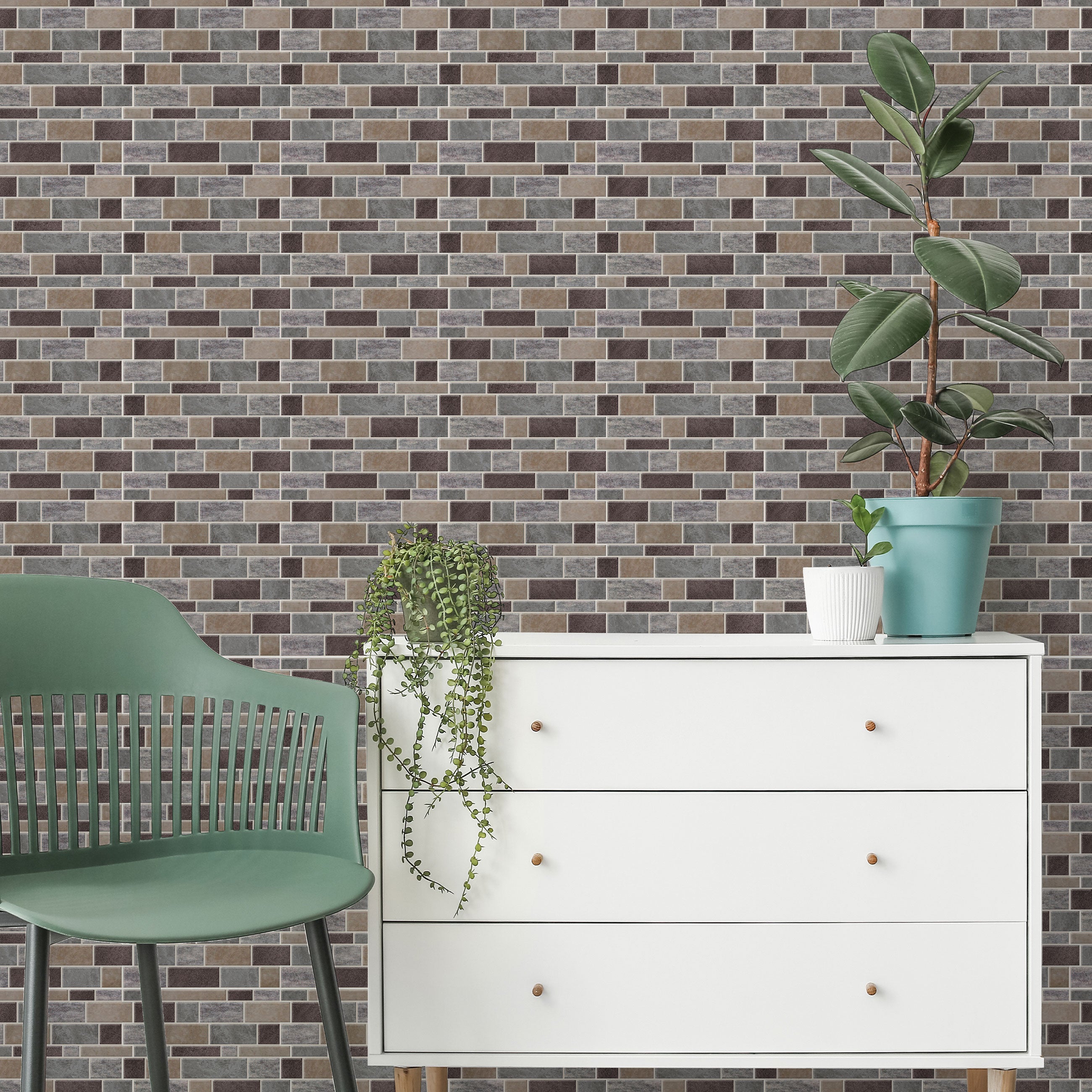 Natural and Gray Mosaic Peel and Stick Wallpaper Tiles - 24 Pack