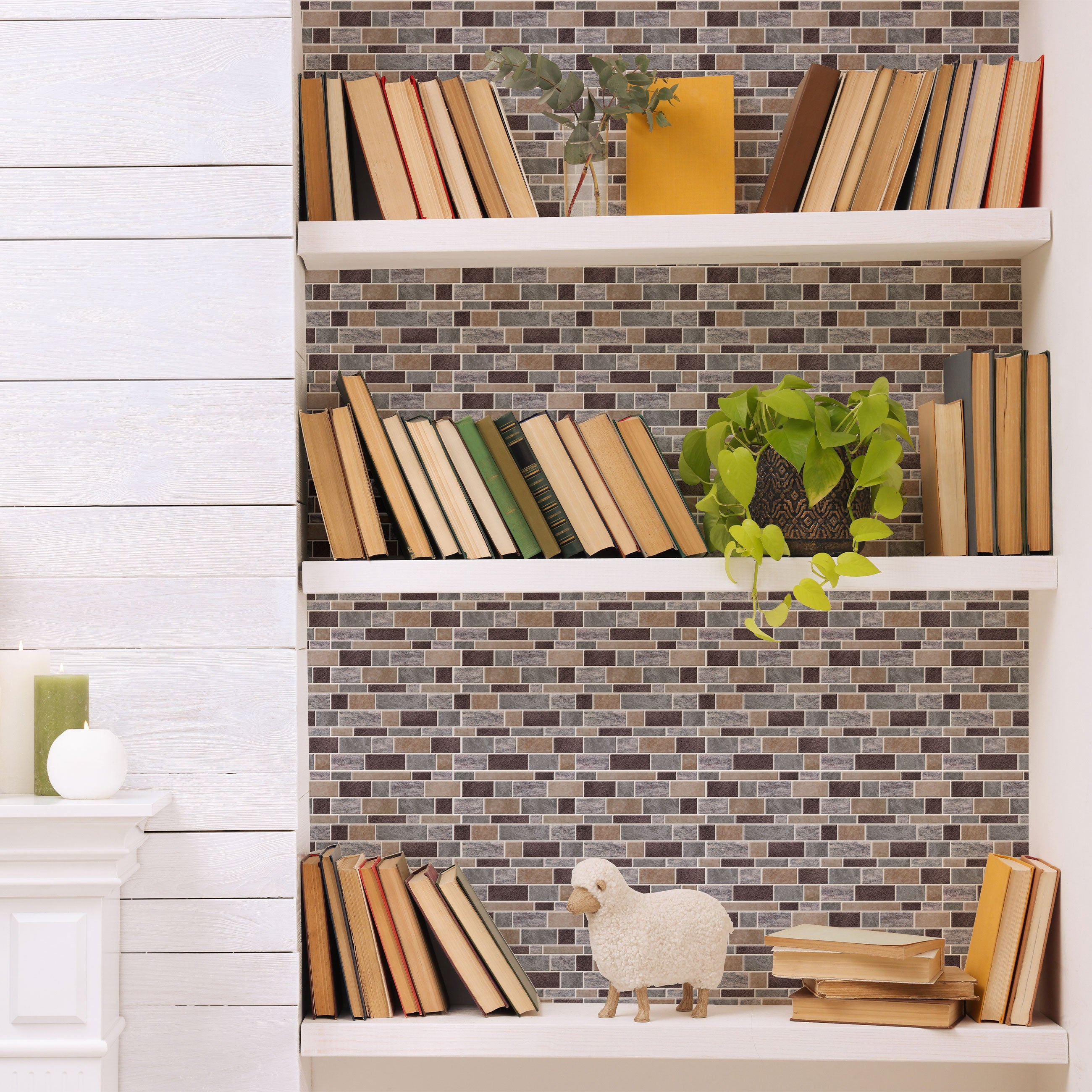 Natural and Gray Mosaic Peel and Stick Wallpaper Tiles - 24 Pack