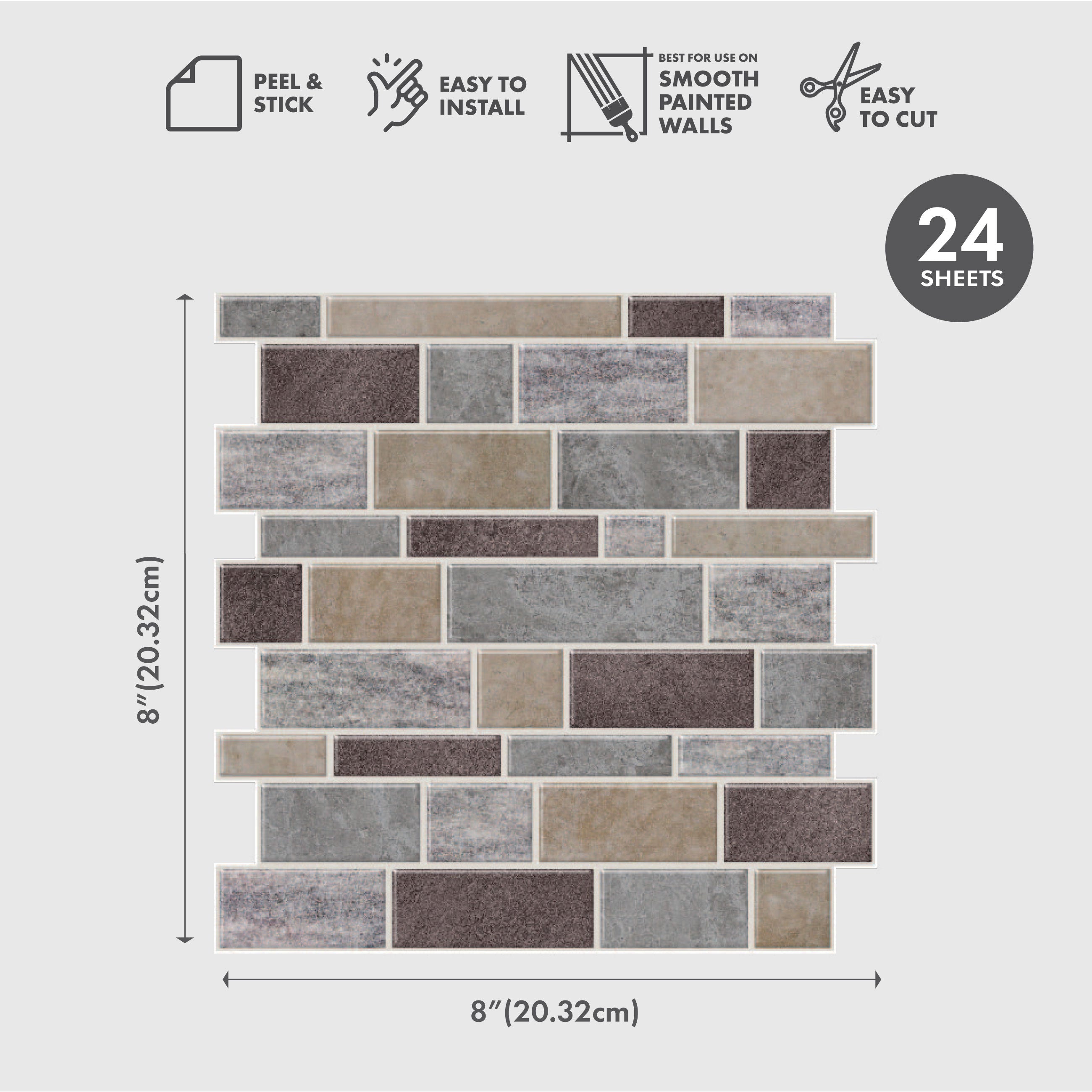 Natural and Gray Mosaic Peel and Stick Wallpaper Tiles - 24 Pack