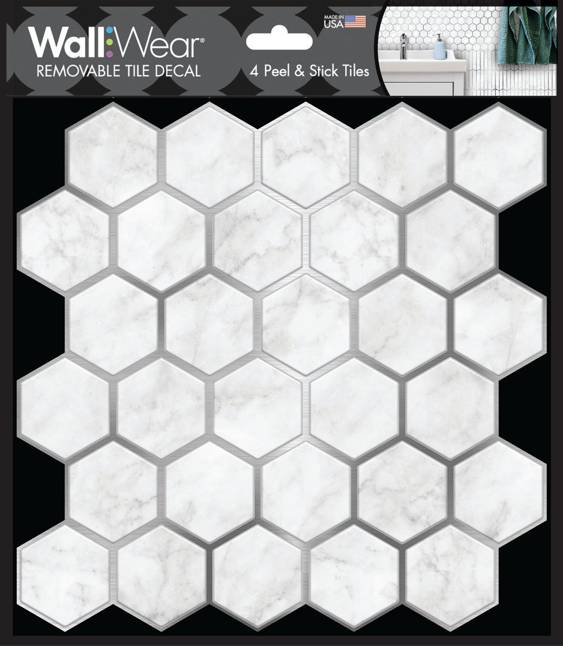 Marble Silver Hexagon Peel and Stick Wallpaper Tiles - 24 Pack