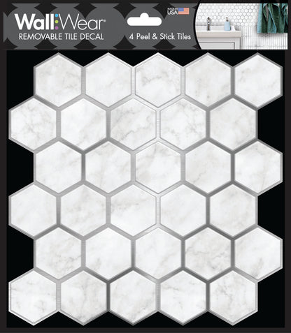 Marble Silver Hexagon – Peel and Stick Wallpaper Tiles 8" x 8"