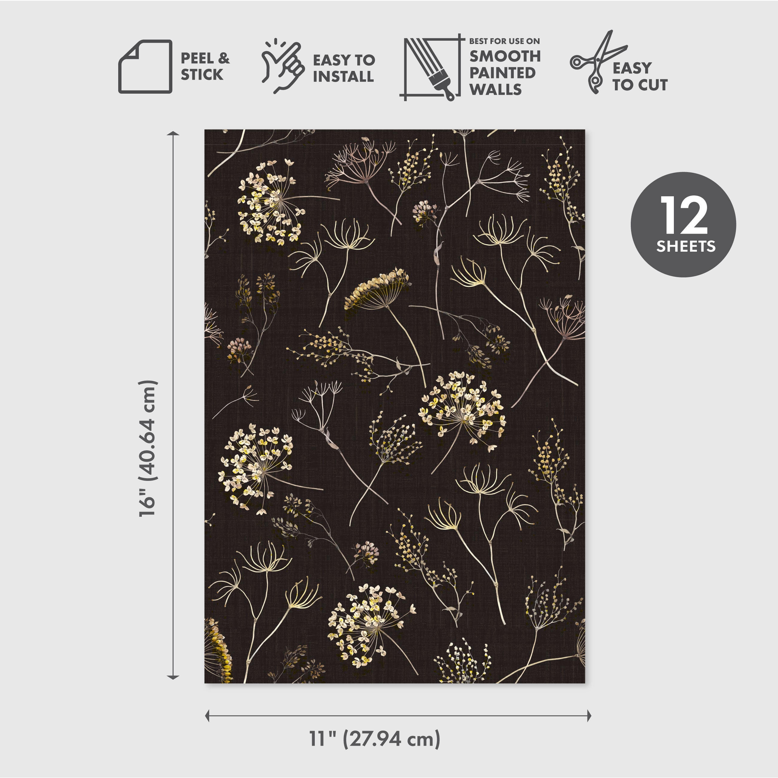 Queen Anne's Lace Peel & Stick Wallpaper Sheets – 12 Pack