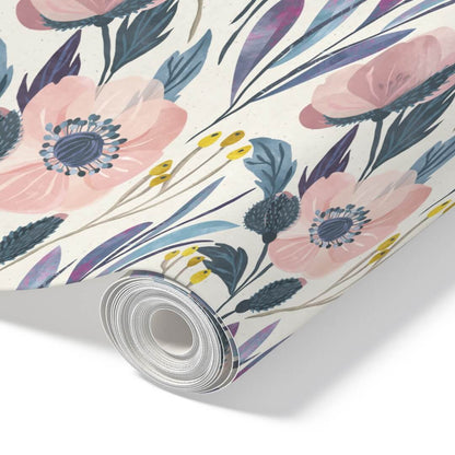 Pink Wildflowers – Peel and Stick Wallpaper Roll 20.5" x 16 ft in Pastel Meadow Bloom