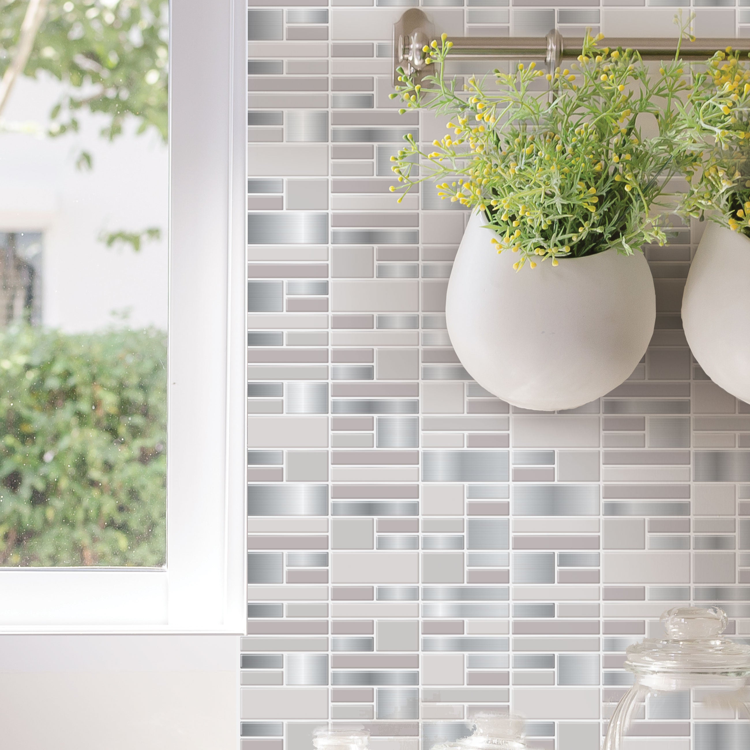 Silver and Gray Peel and Stick Wallpaper Tiles - 24 Pack