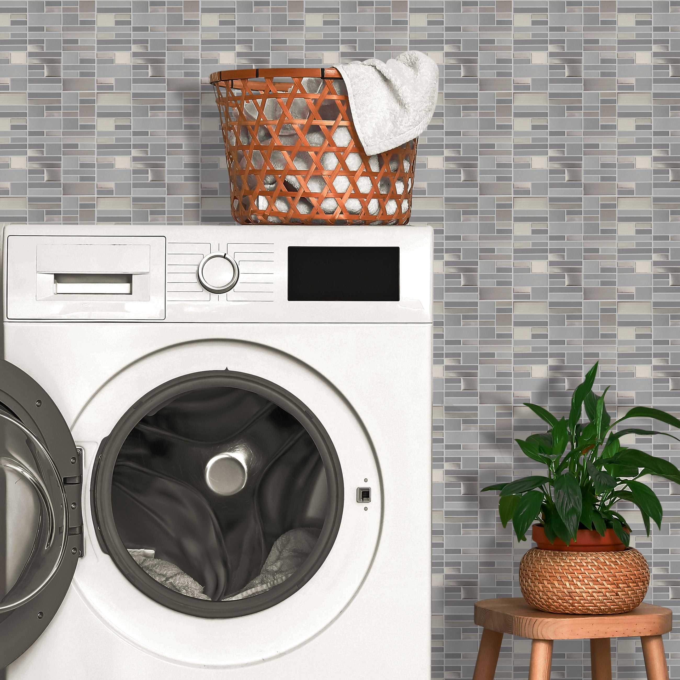 Silver and Gray Peel and Stick Wallpaper Tiles - 24 Pack