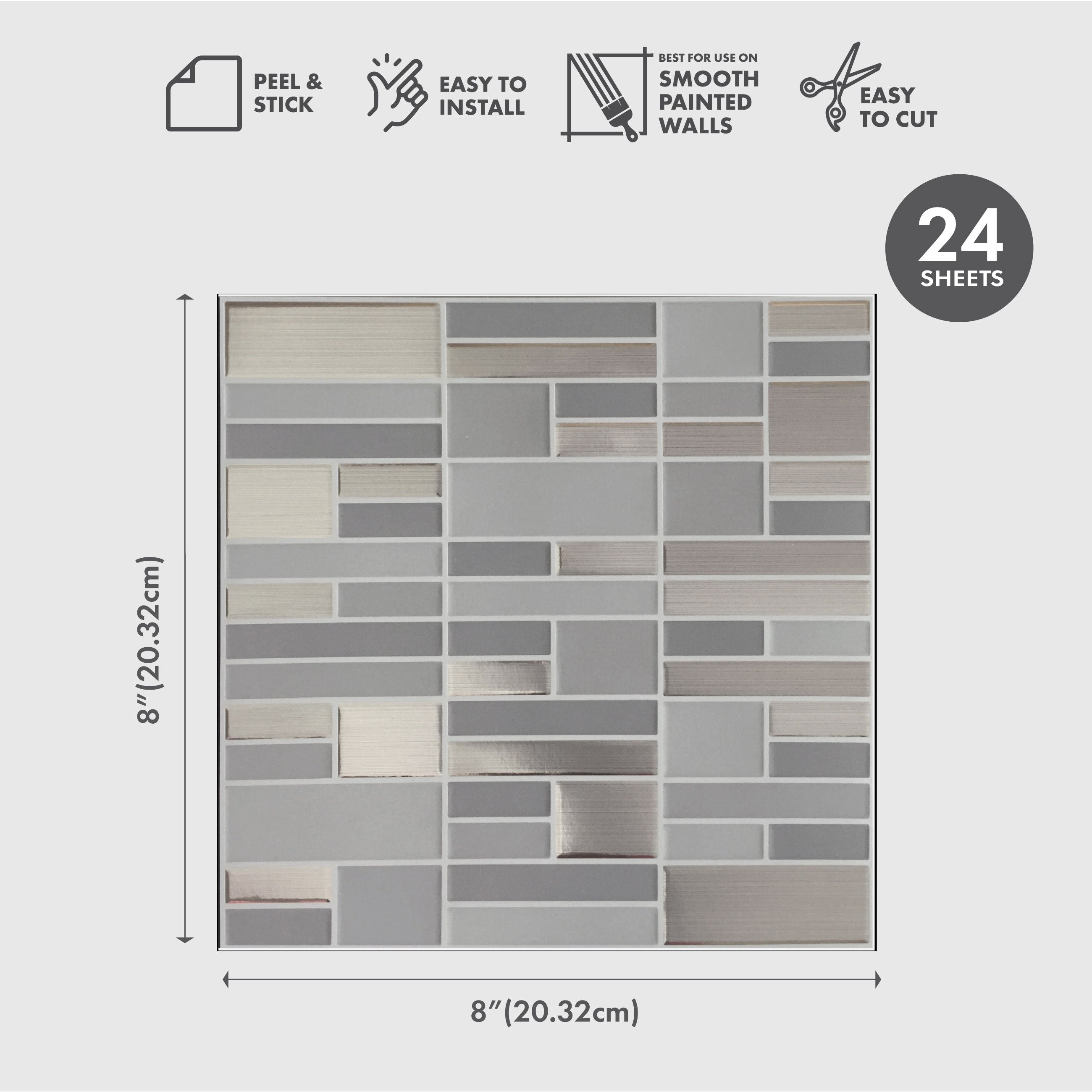 Silver and Gray Peel and Stick Wallpaper Tiles - 24 Pack