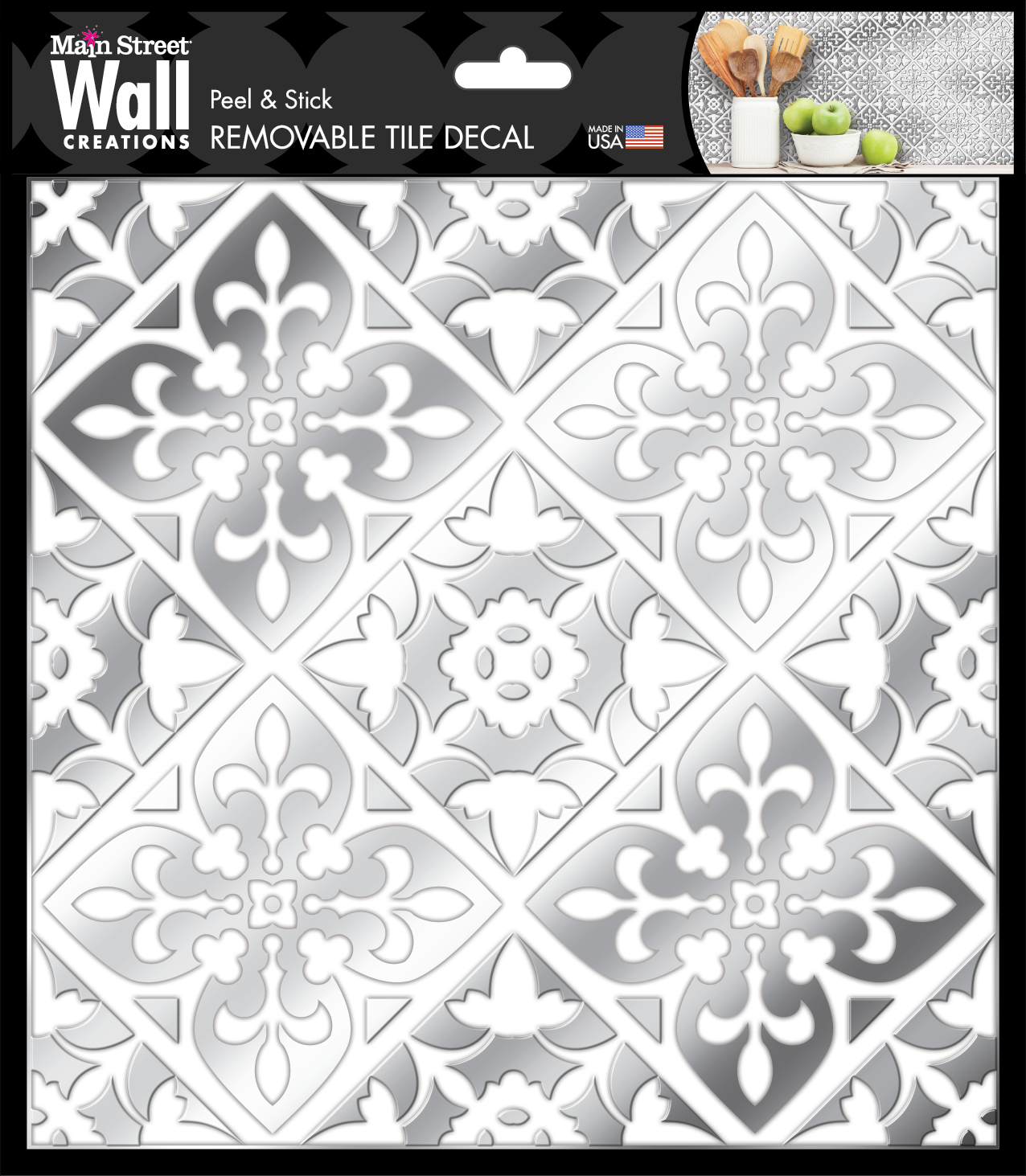 Silver and White Diamonds Peel and Stick Wallpaper Tiles - 24 Pack