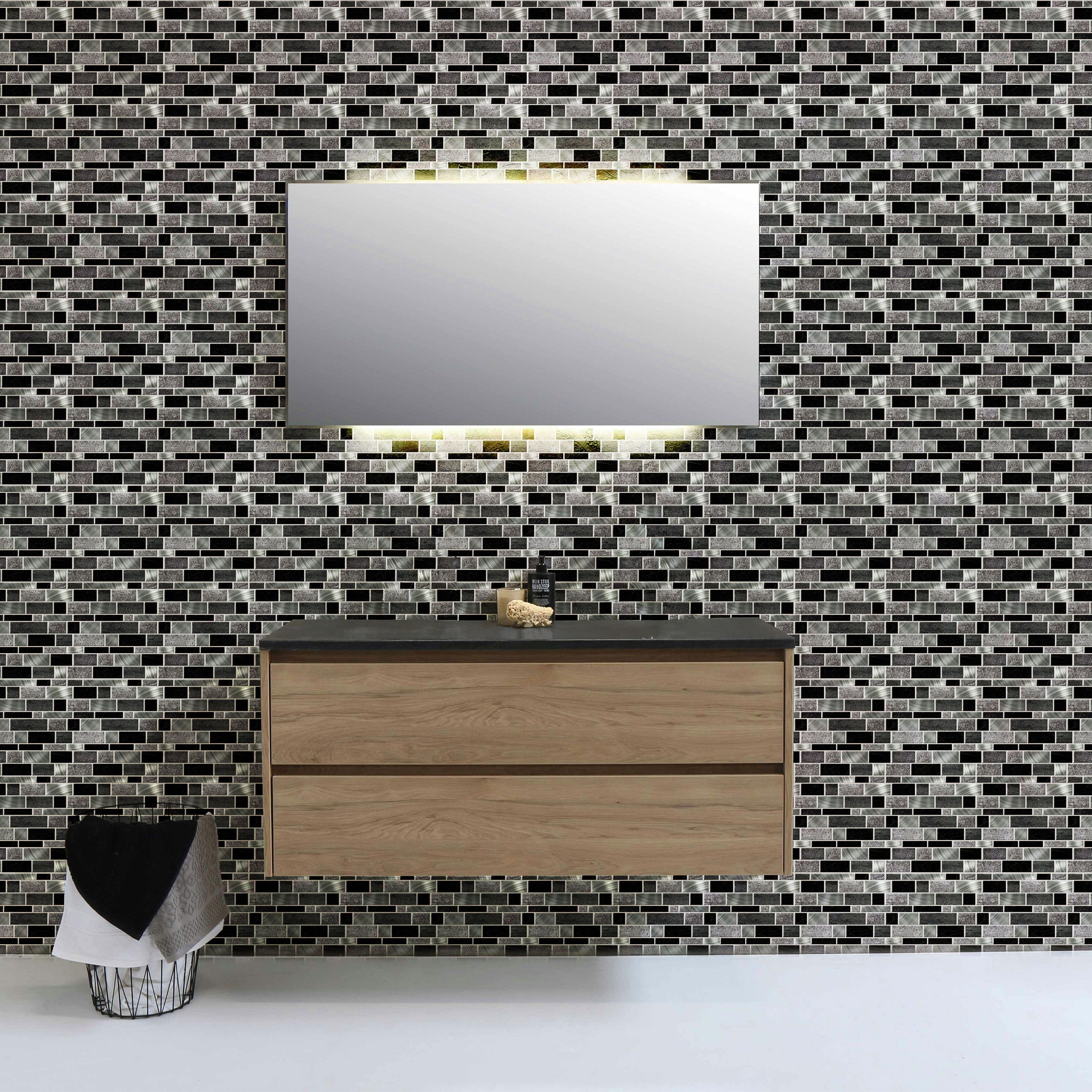 Silver and Black Mosaics Peel and Stick Wallpaper Tiles - 24 Pack
