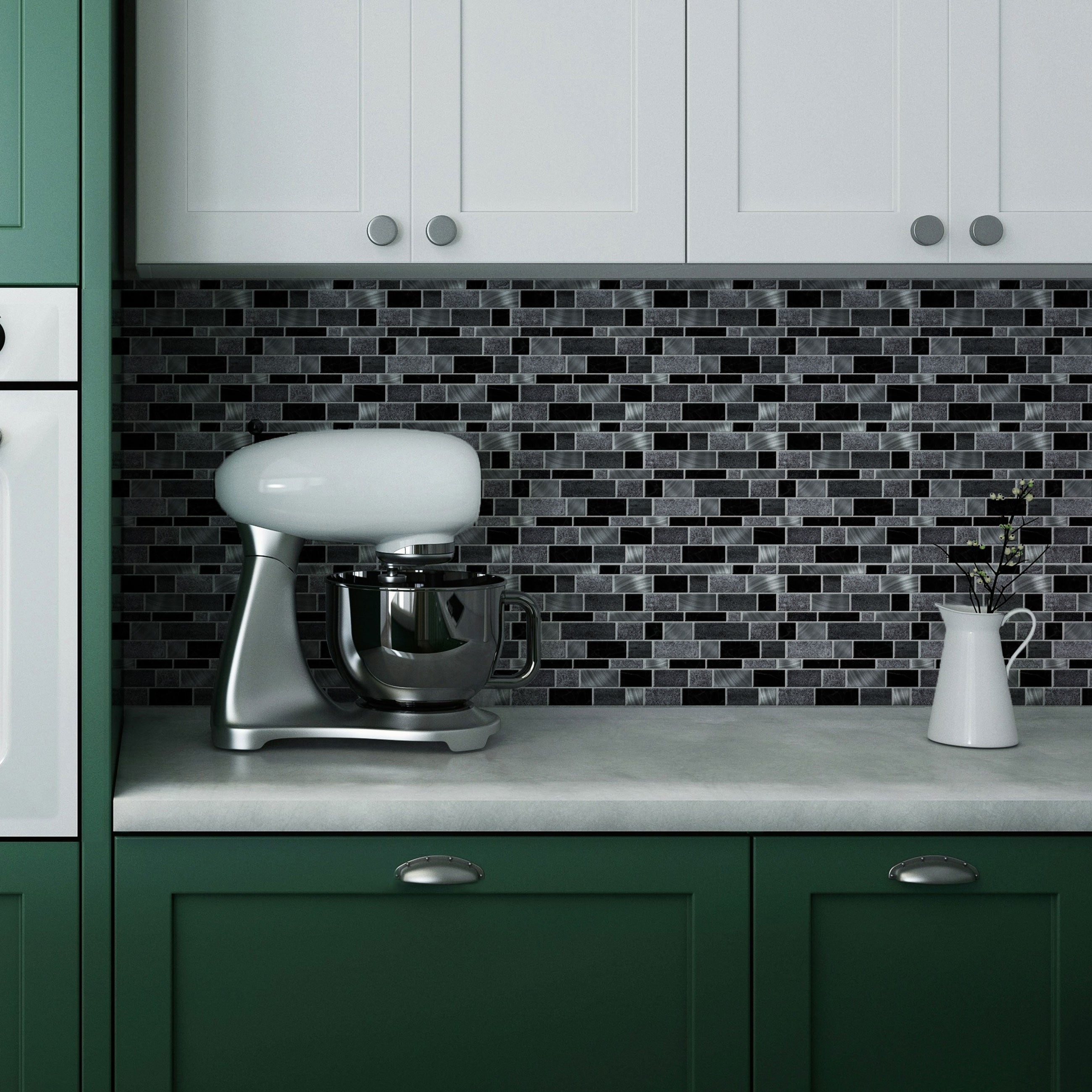 Silver and Black Mosaics Peel and Stick Wallpaper Tiles - 24 Pack