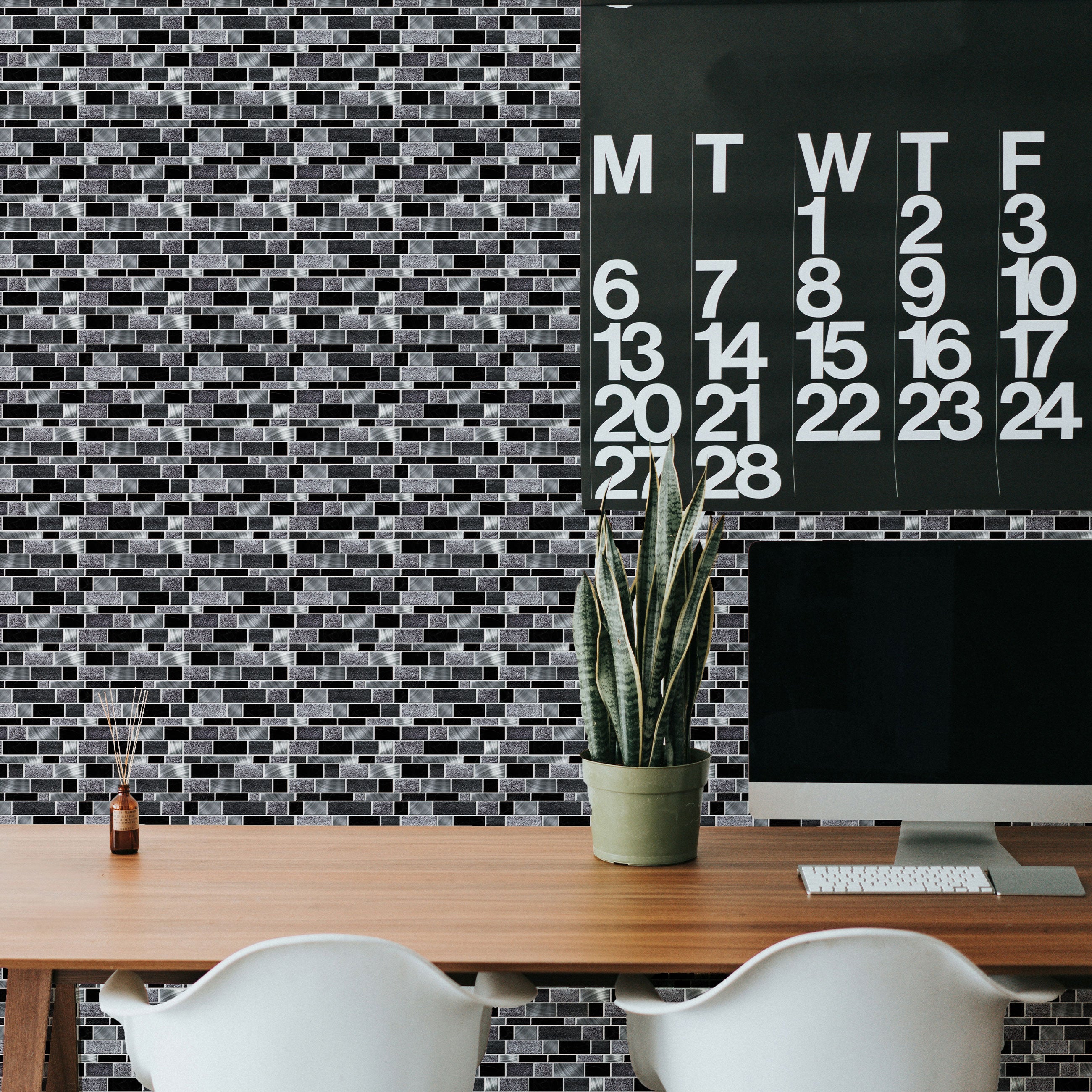 Silver and Black Mosaics Peel and Stick Wallpaper Tiles - 24 Pack