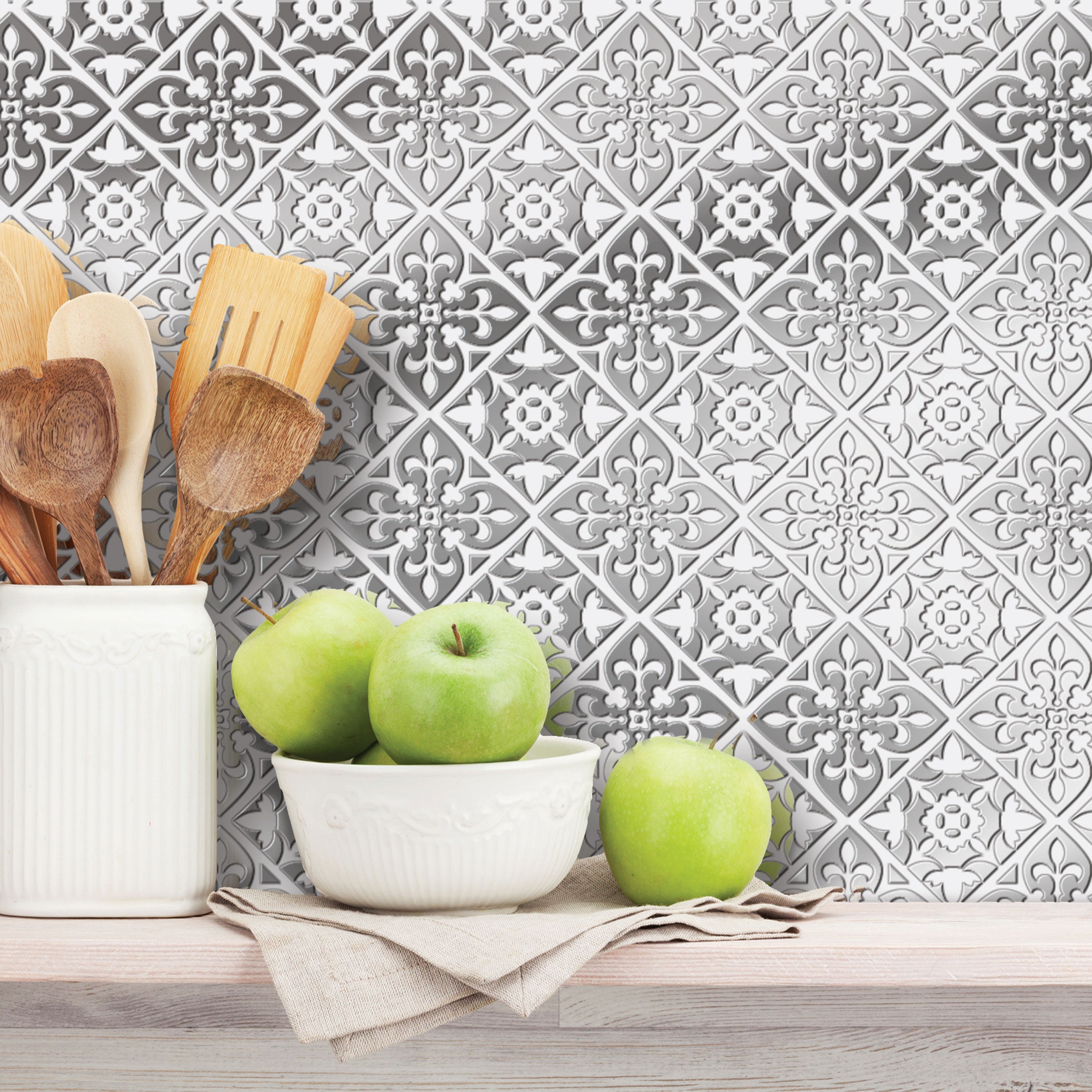 Silver and White Diamonds Peel and Stick Wallpaper Tiles - 24 Pack