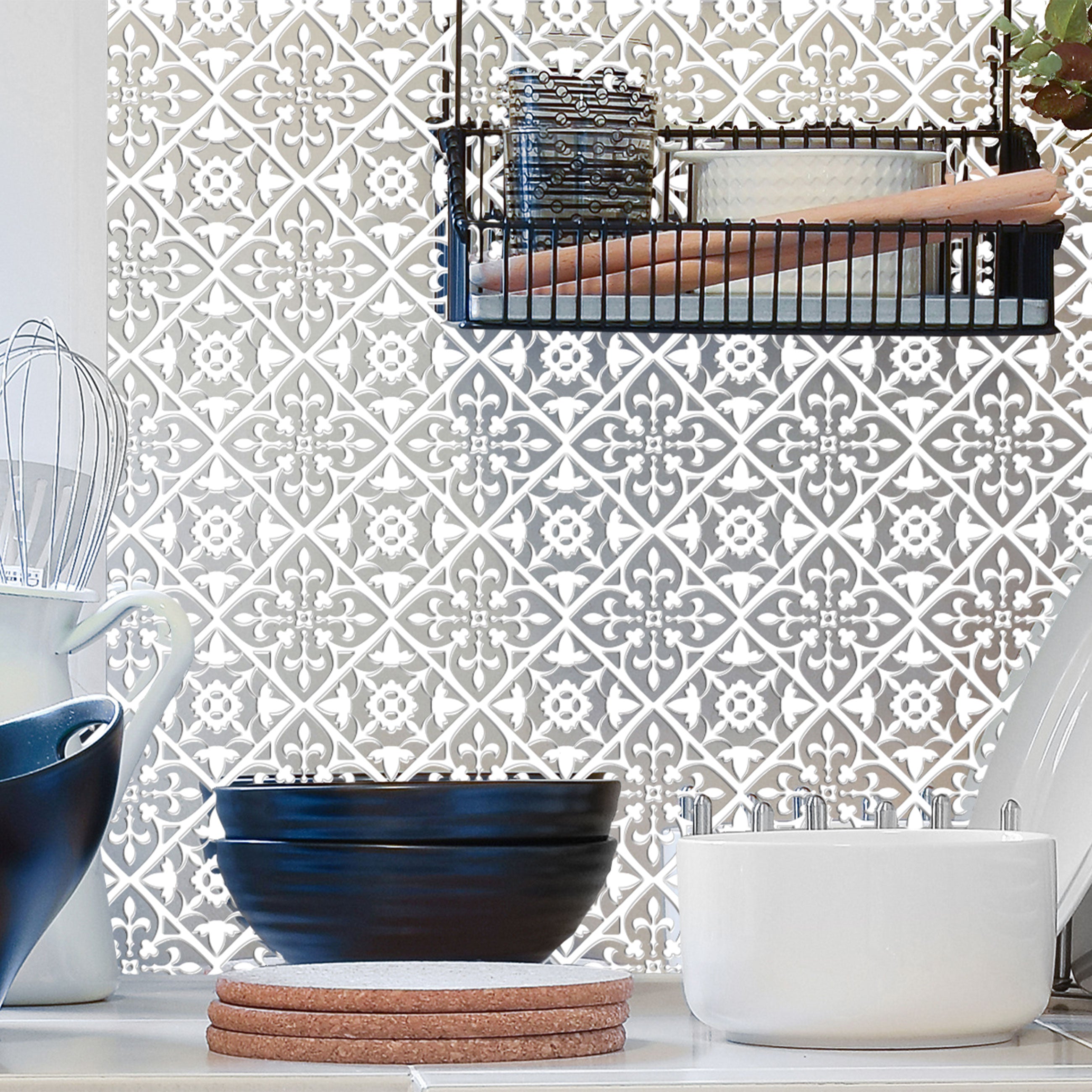 Silver and White Diamonds Peel and Stick Wallpaper Tiles - 24 Pack