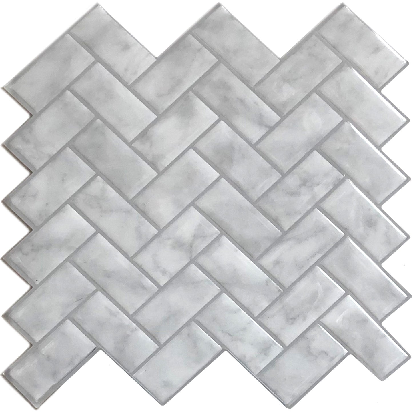 Marble Herringbone – Peel and Stick Backsplash Tile 10x10" in Sculpted Faux Marble Finish