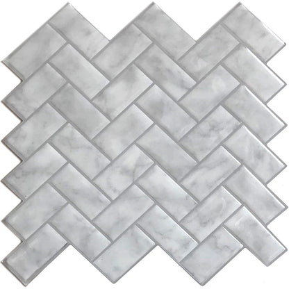 Marble Herringbone – Peel and Stick Backsplash Tile 10x10" in Sculpted Faux Marble Finish
