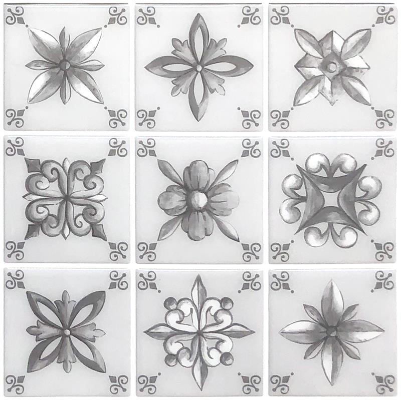 Painted Decorative Tiles – Peel and Stick Backsplash Tile 10.5x10.5" in Sculpted Artistic Finish