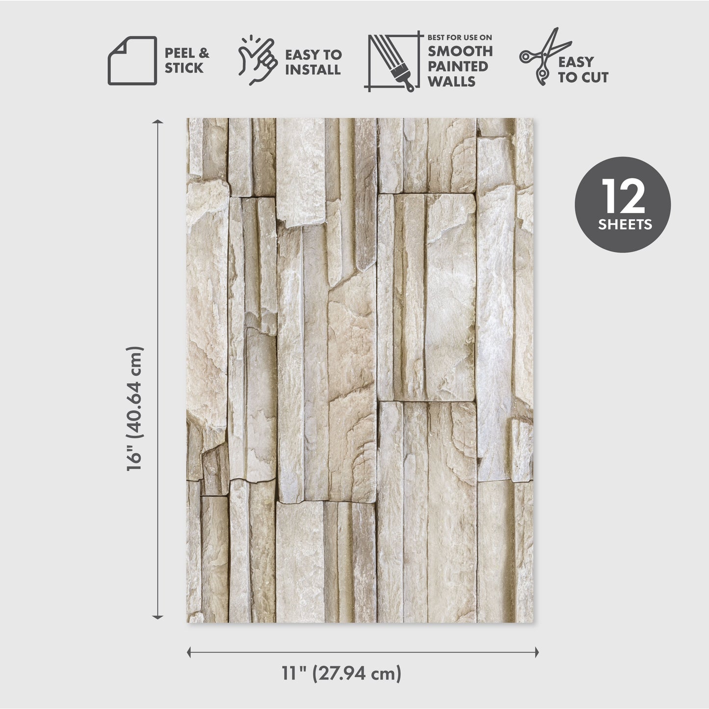 Peel and Stick Wallpaper Sheets – Stacked Stone Design