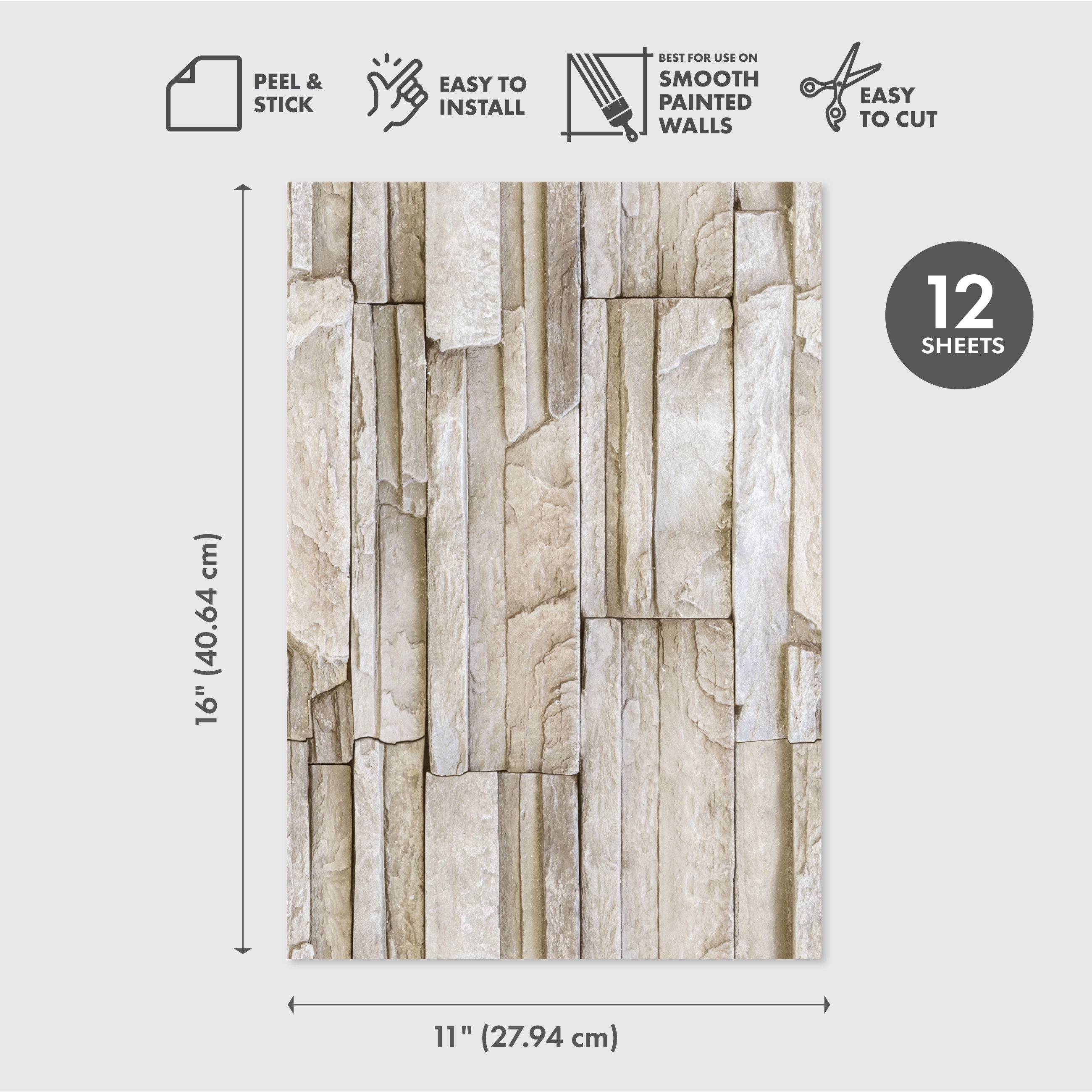 Stacked Stone Peel & Stick Wallpaper Sheets – 12 Pack