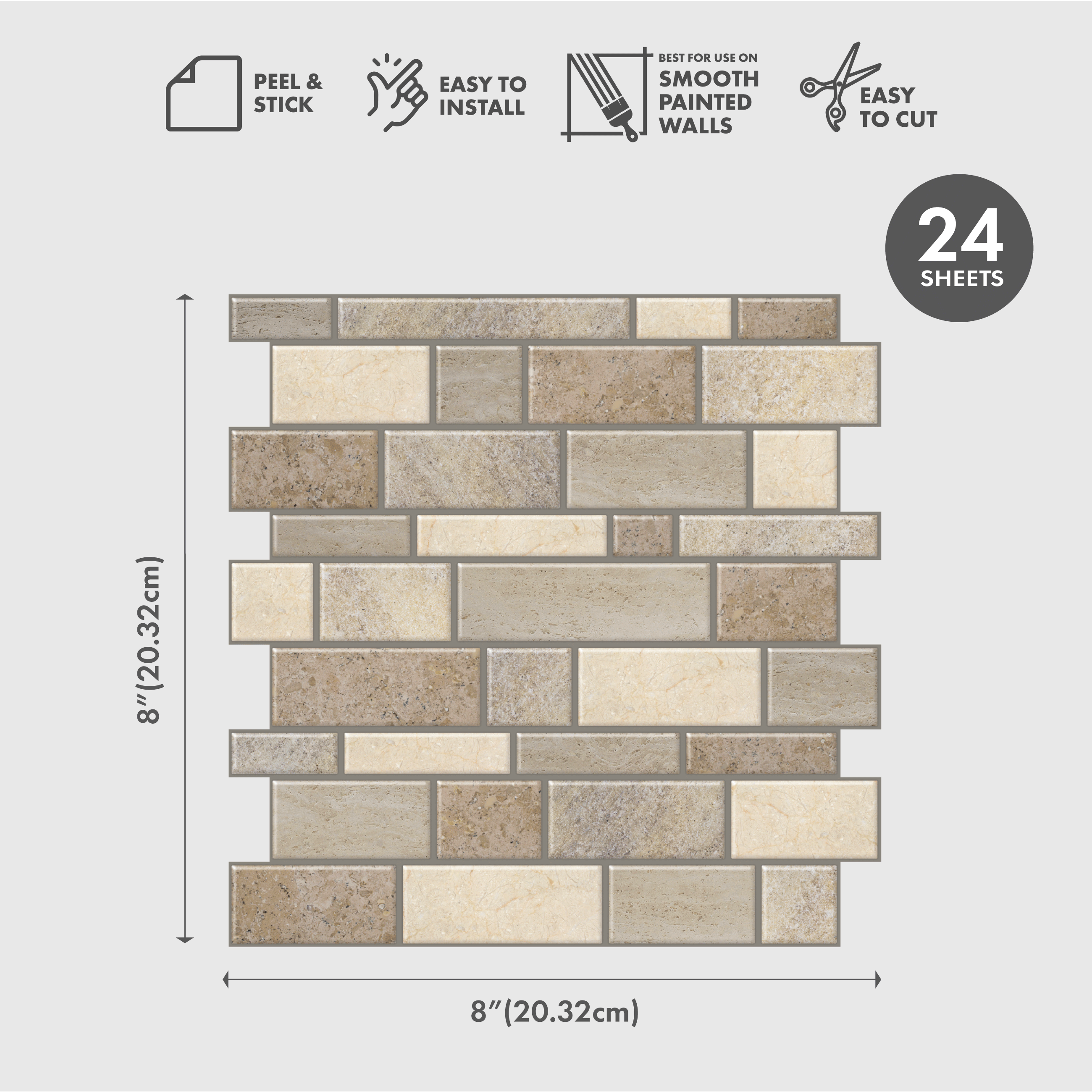 Tan Mosaics Peel and Stick Wallpaper Tiles - 24 Pack