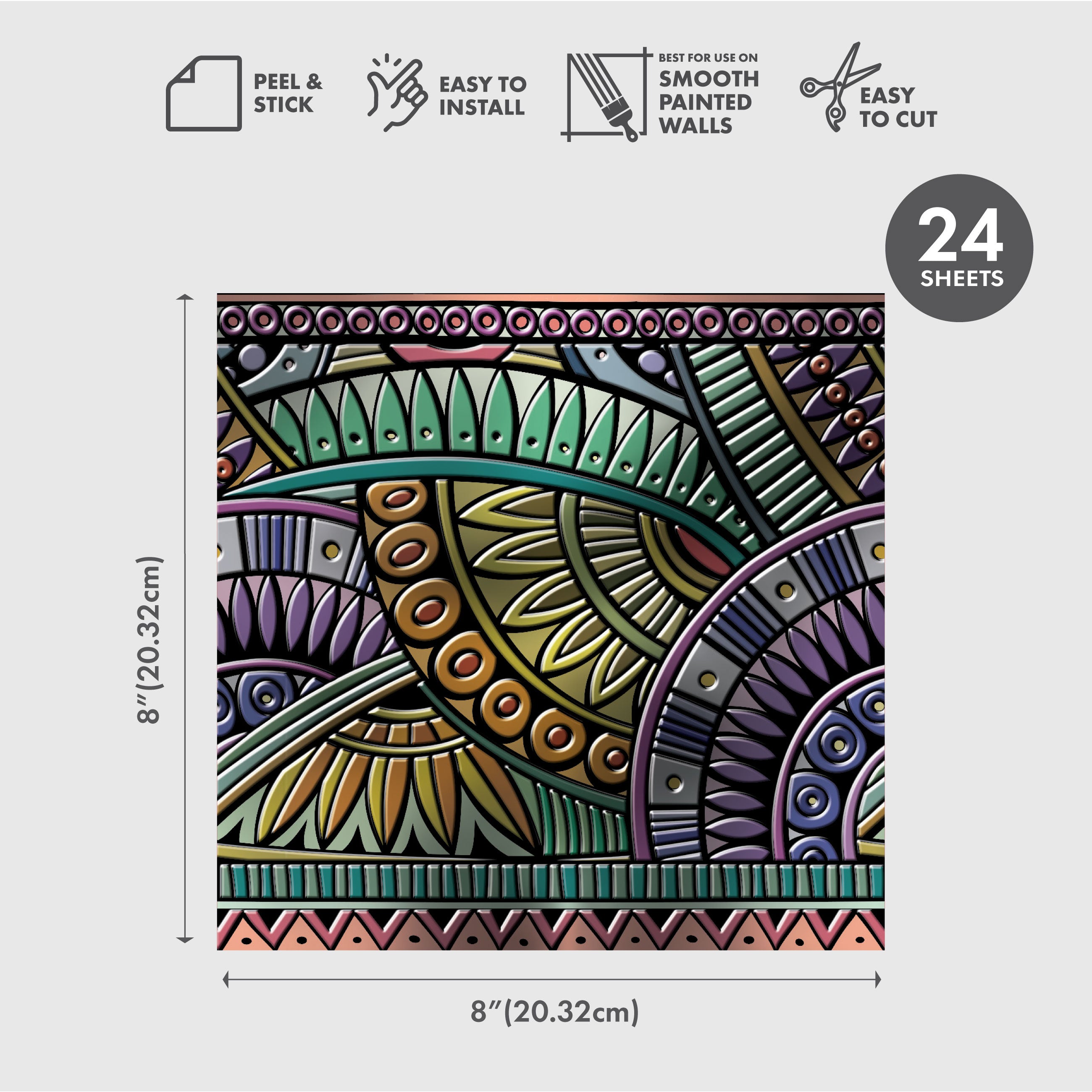 Tribal Flowers Peel and Stick Wallpaper Tiles - 24 Pack