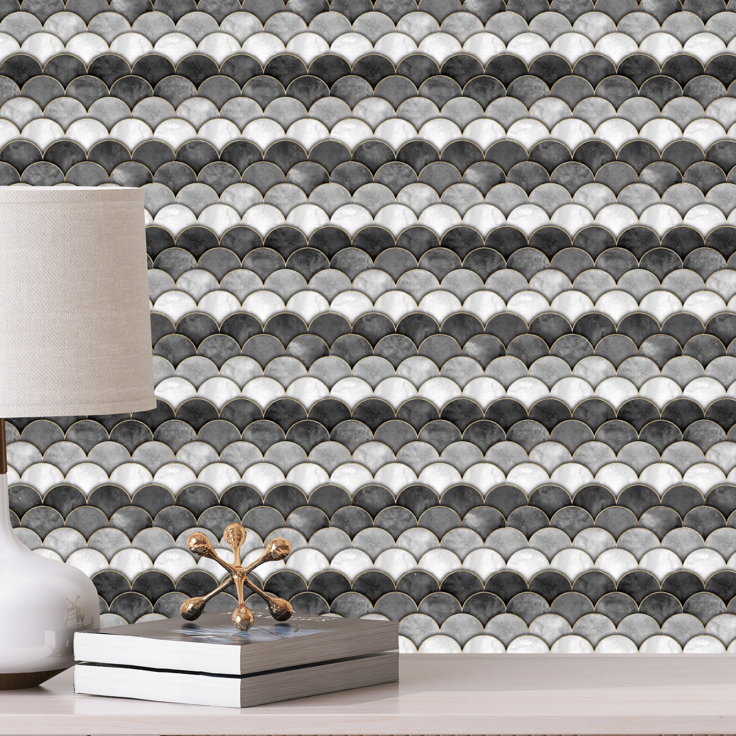 Black & Grey Scales Peel and Stick Wall Tiles - 8 Pack