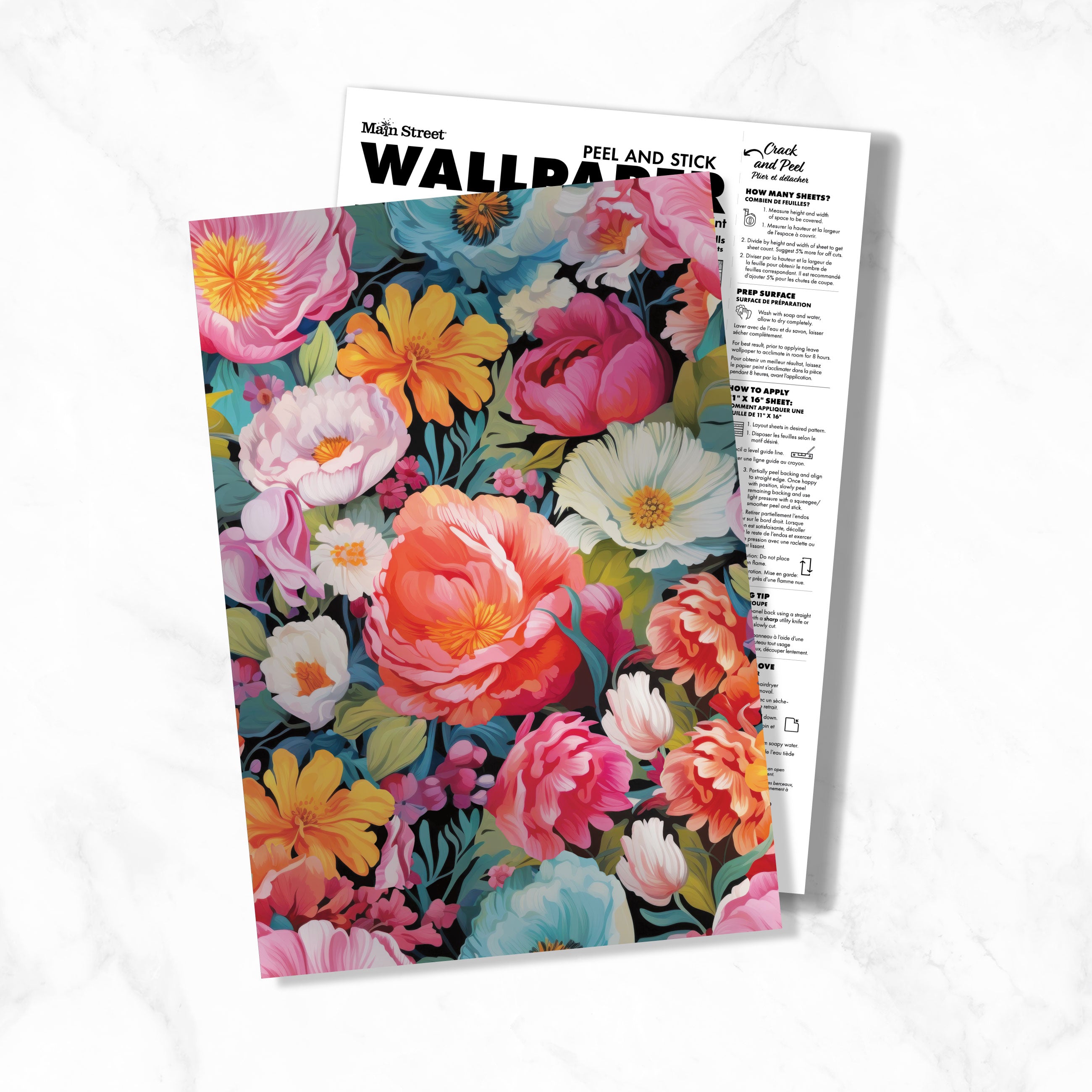 Vibrant Flowers Peel & Stick Wallpaper Sheets – 12 Pack