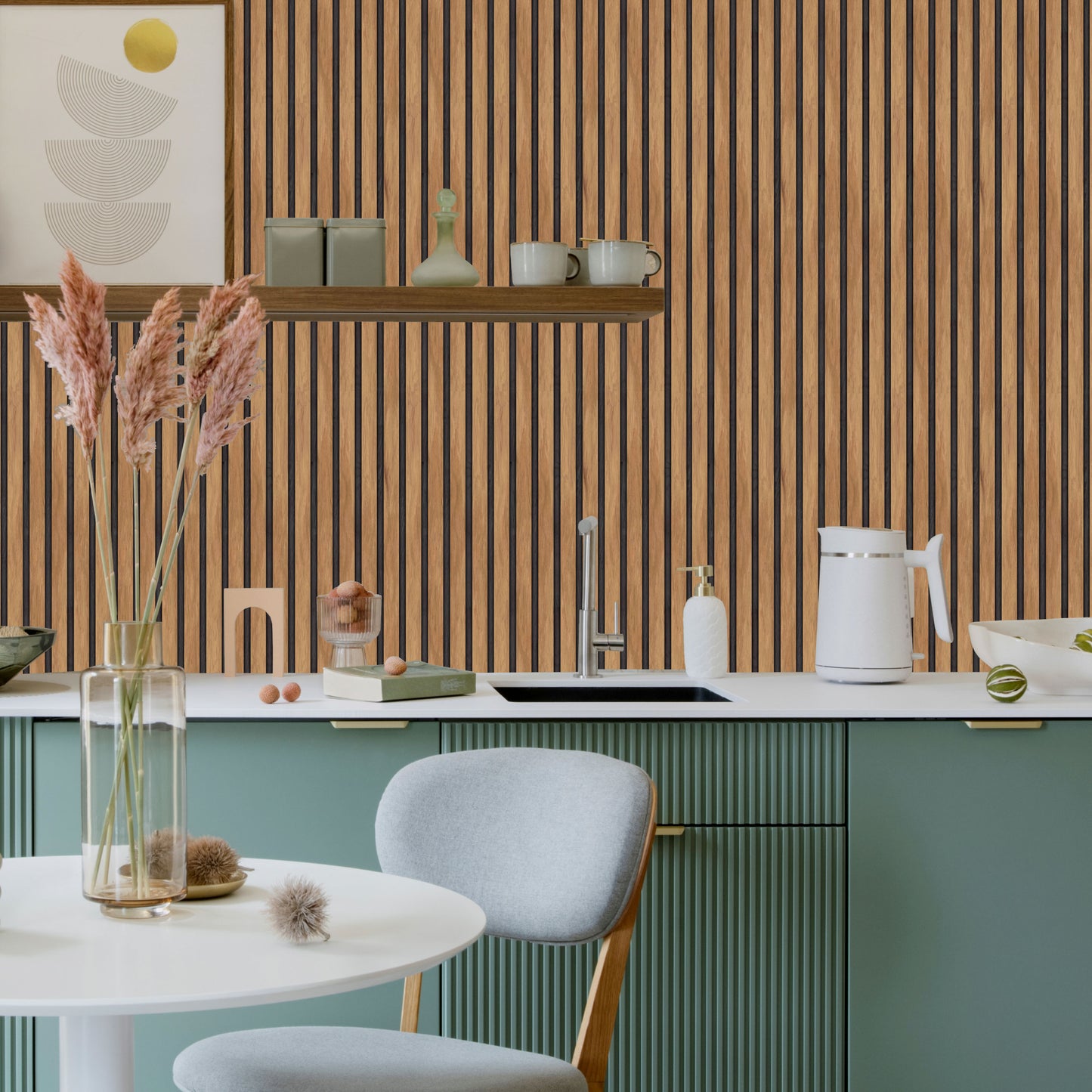 Peel and Stick Wallpaper Sheets – Wood Slat Panel Design