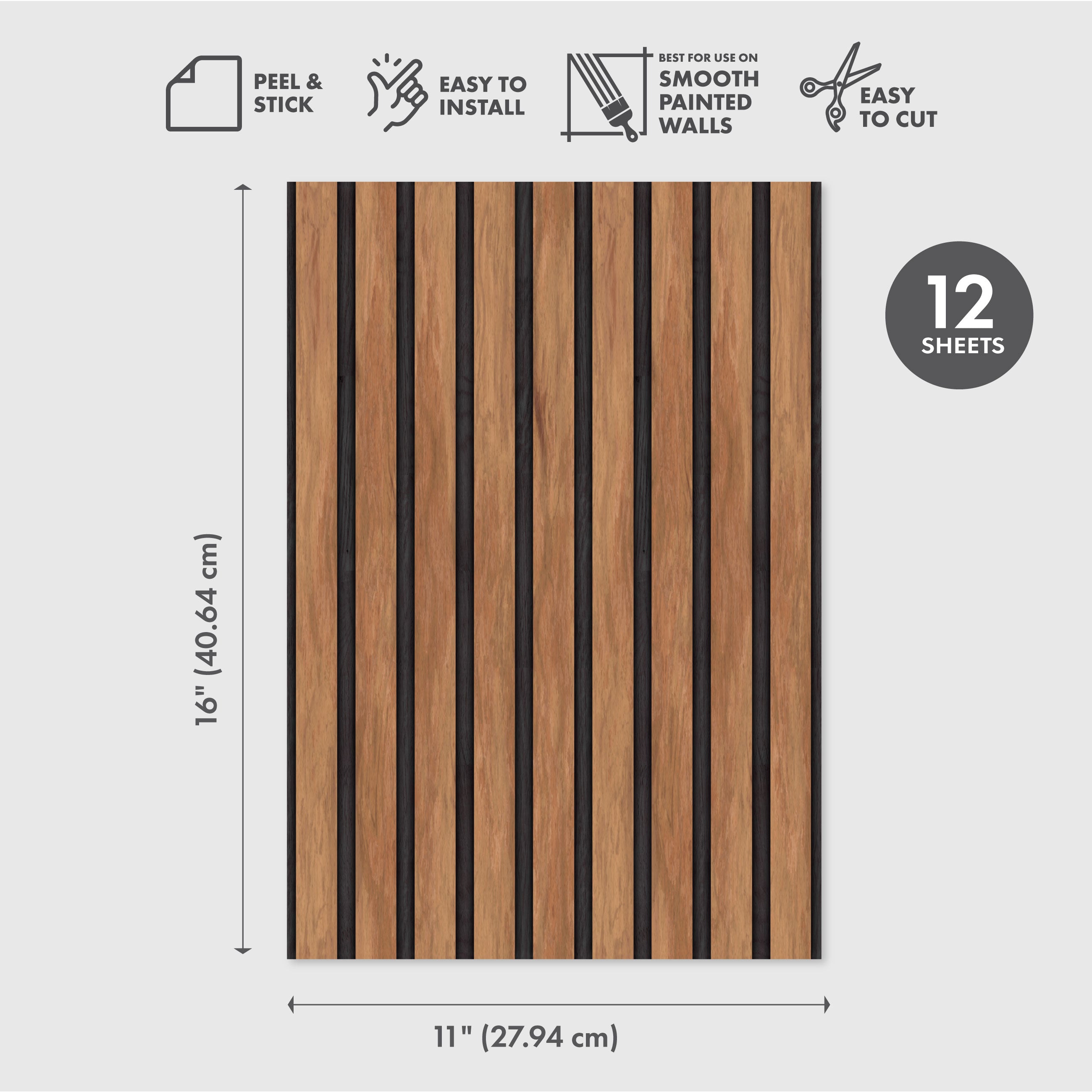 Wood Slat Panel Peel & Stick Wallpaper Sheets – 12 Pack