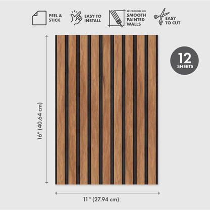 Peel and Stick Wallpaper Sheets – Wood Slat Panel Design